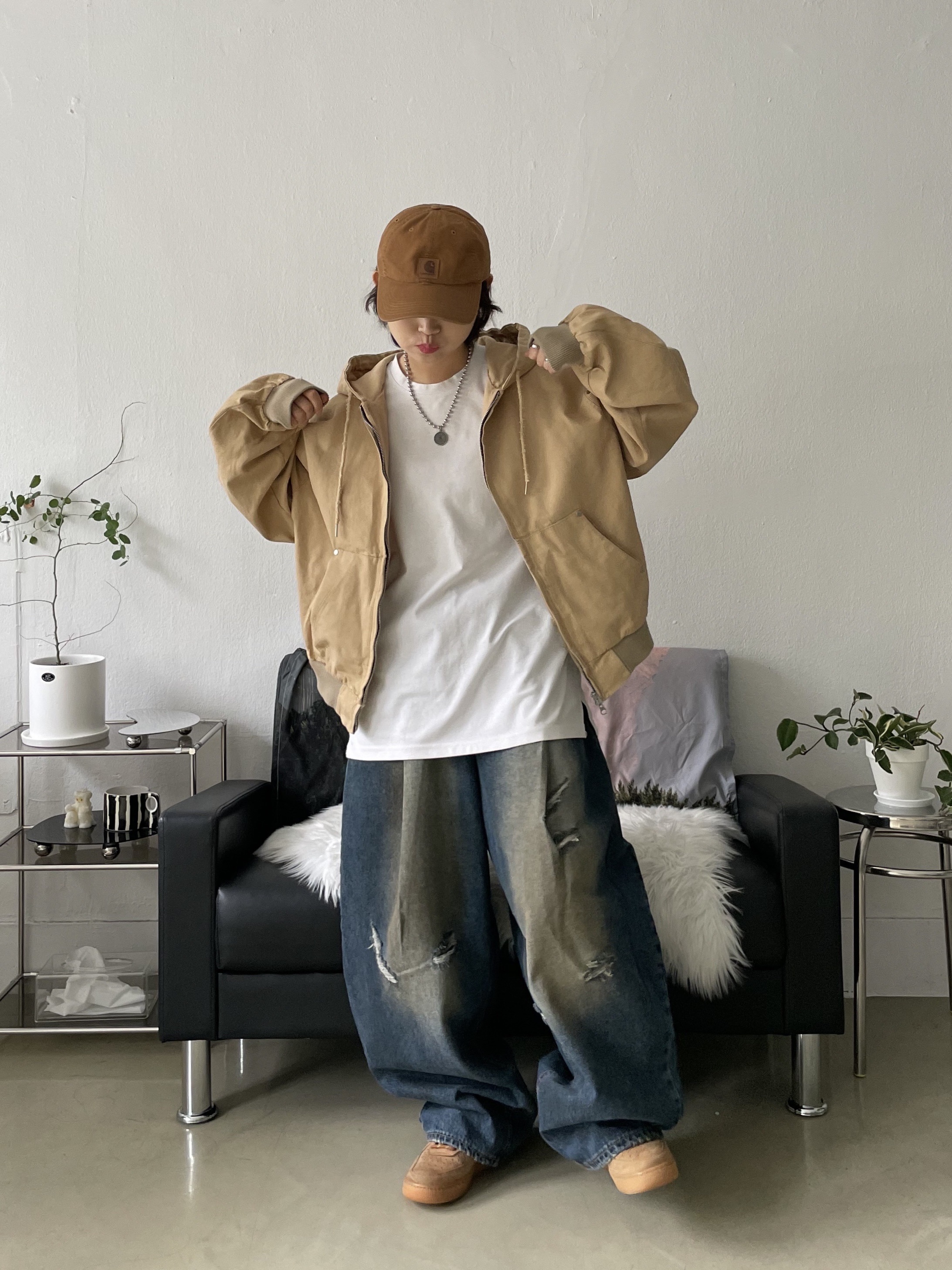 Nike Air Force 1 '07 WB Flax, Carhartt Canvas Cap Carhartt Brown 착용 스타일 - 4