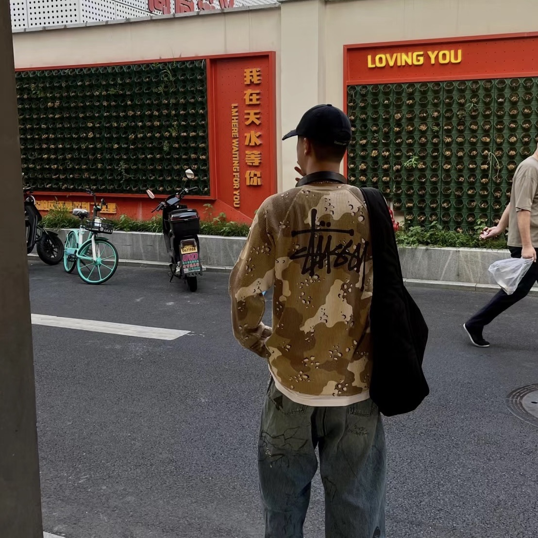 Stussy Raglan Thermal LS Crew Desert Camo 착용 스타일 - 1