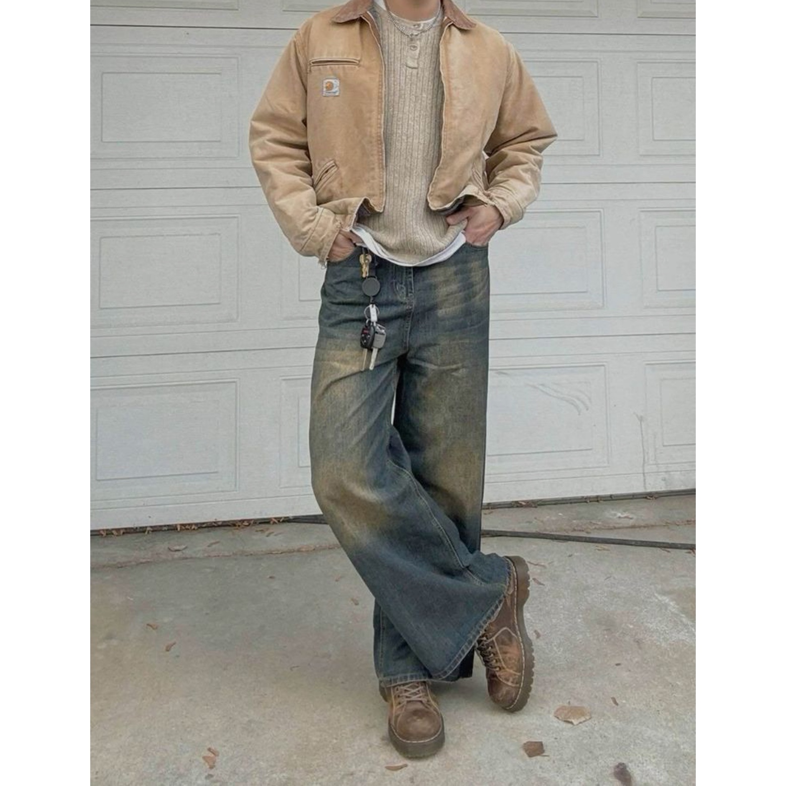Carhartt WIP Unlined Dearborn Canvas Detroit Jacket Hamilton Brown Rigid - Spring, Carhartt WIP Organic Cotton Dearborn Canvas Detroit Jacket Black Rigid - Spring 착용 스타일 - 3