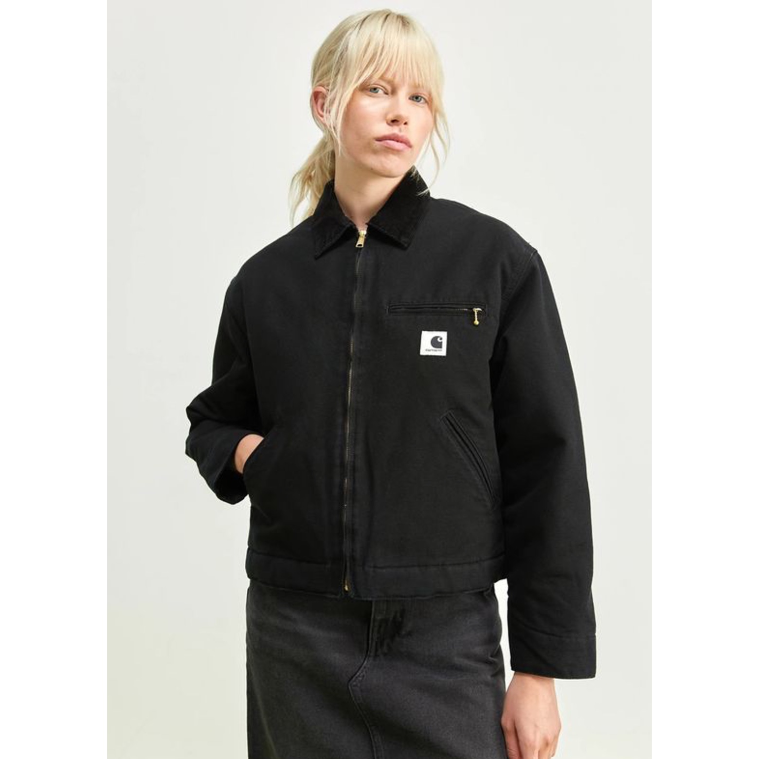 Carhartt WIP Unlined Dearborn Canvas Detroit Jacket Hamilton Brown Rigid - Spring, Carhartt WIP Organic Cotton Dearborn Canvas Detroit Jacket Black Rigid - Spring 착용 스타일 - 2