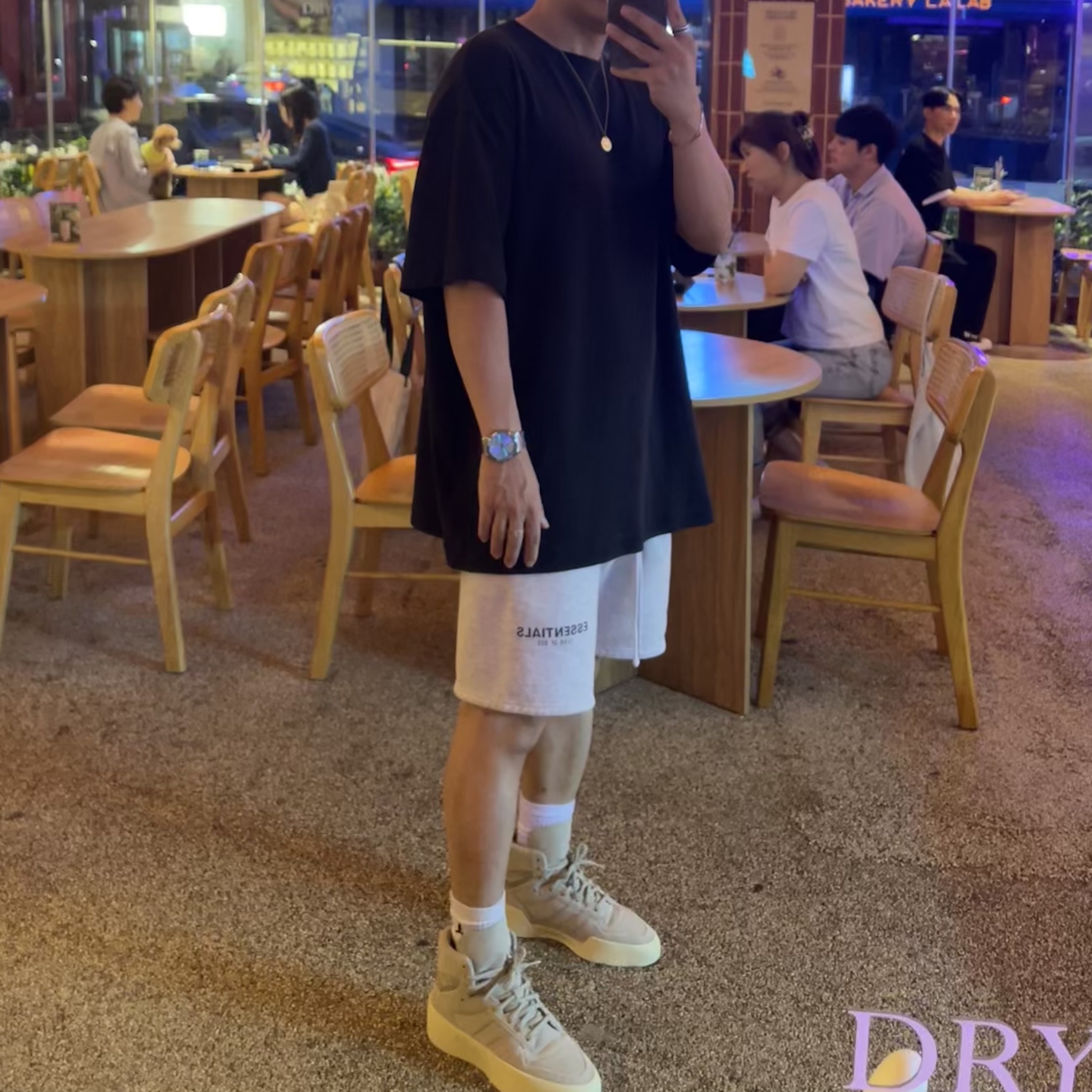 Adidas x Fear of God Athletics 86 Hi Sesame, Adidas x Fear of God Athletics Performance Jersey T-Shirt Black - KR Sizing 착용 스타일