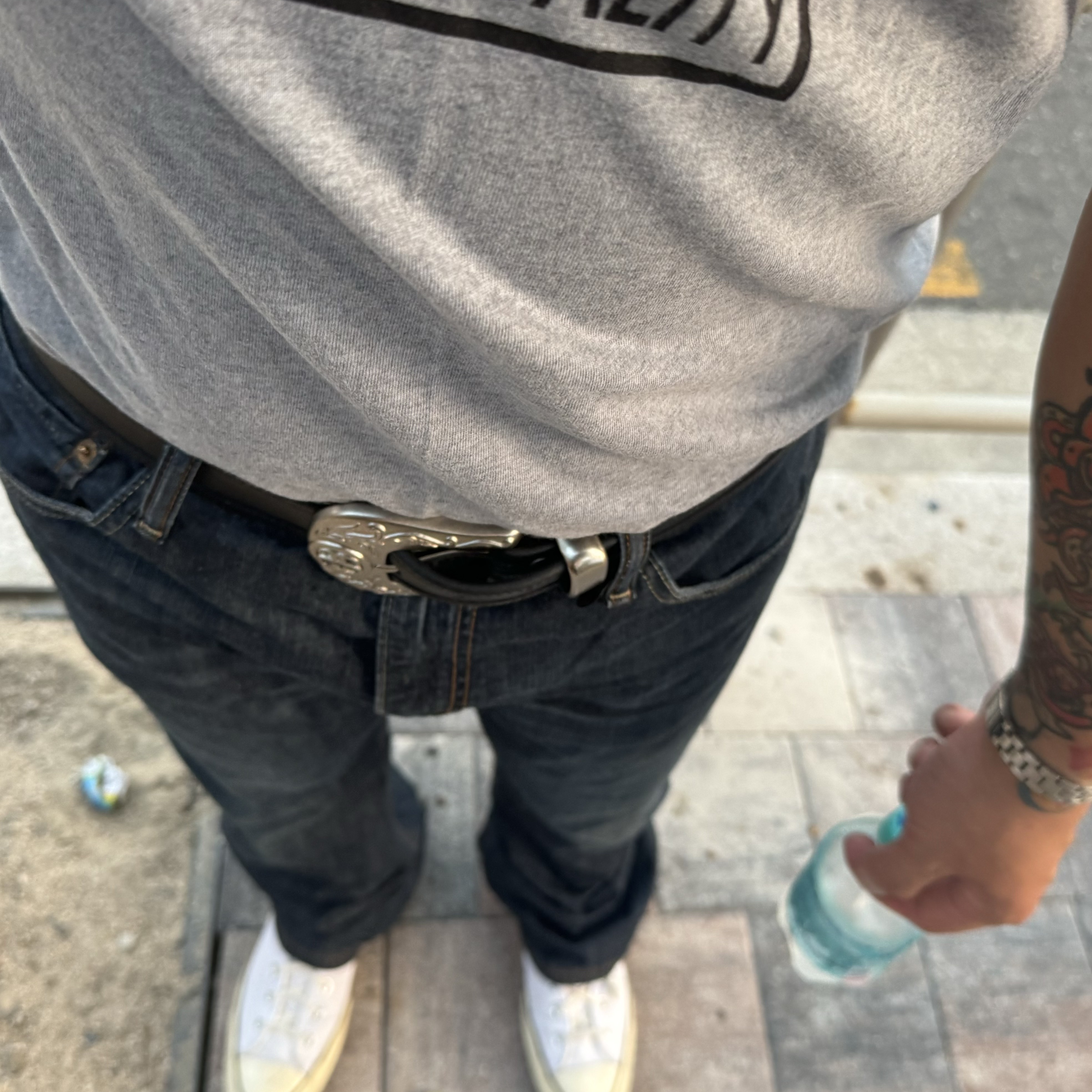 Stussy SS Link Cowboy Belt Black, Converse Chuck 70 High Vintage Canvas White 착용 스타일