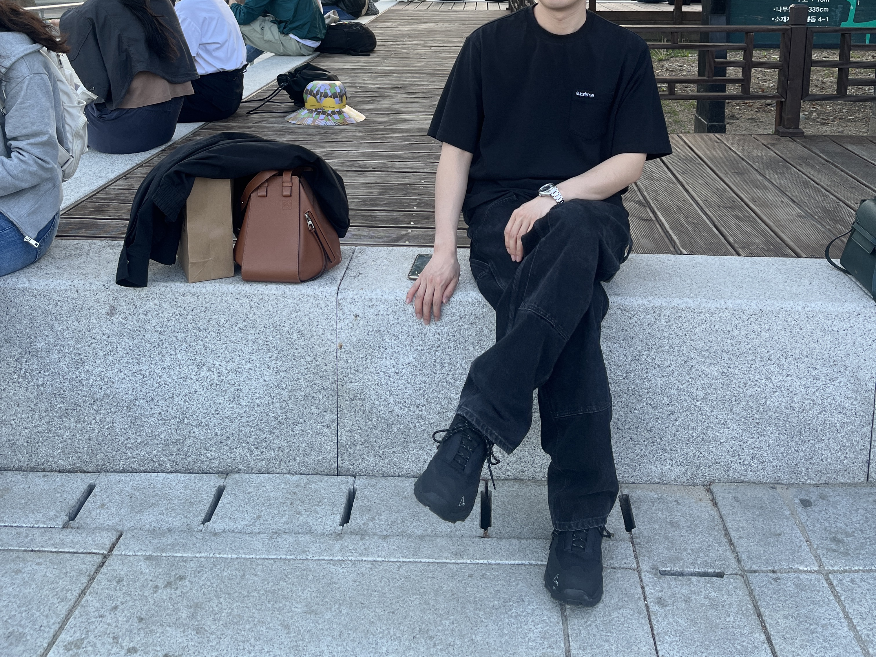 Roa Hiking Katharina Black, Carhartt WIP Smith Denim Double Knee Pants Black Stone Washed 착용 스타일 - 1