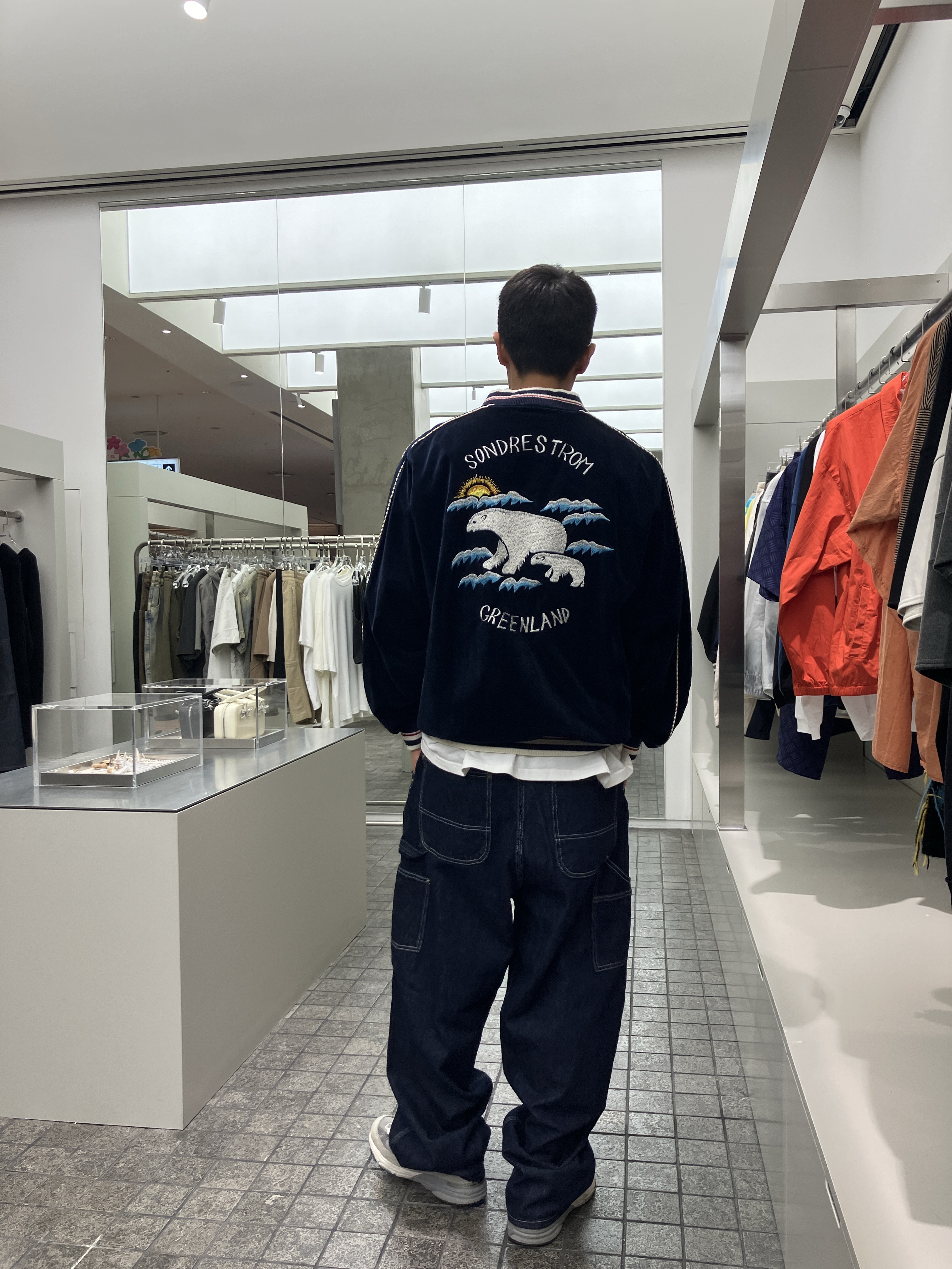 Dairiku Polar Bear Velor Ska Jumper Navy - 24FW, Orslow Dad's Fit Painter Pants One Wash - 24FW 착용 스타일