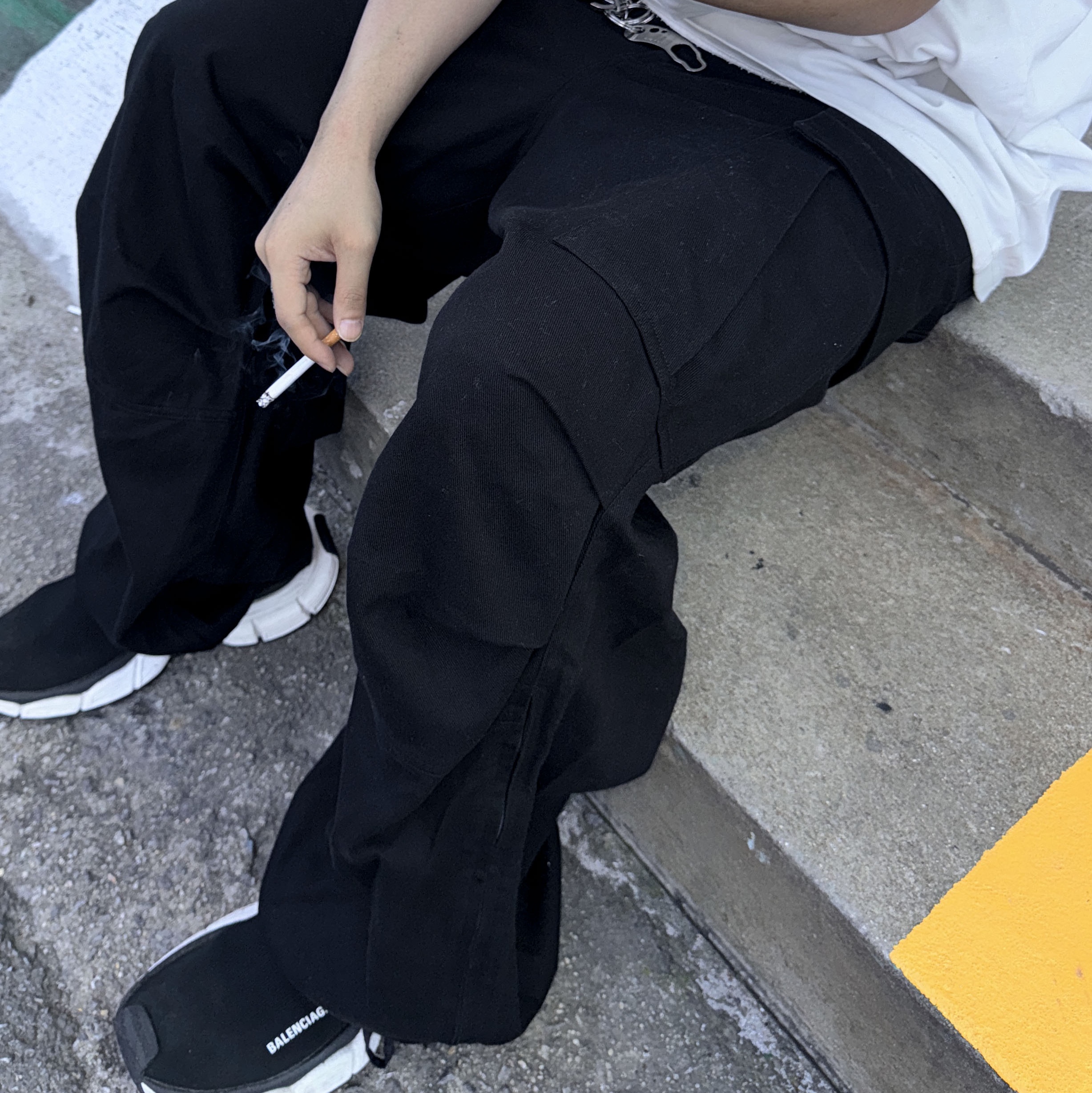 (W) Balenciaga 3XL Sock Recycled Knit Sneakers Black 착용 스타일 - 3