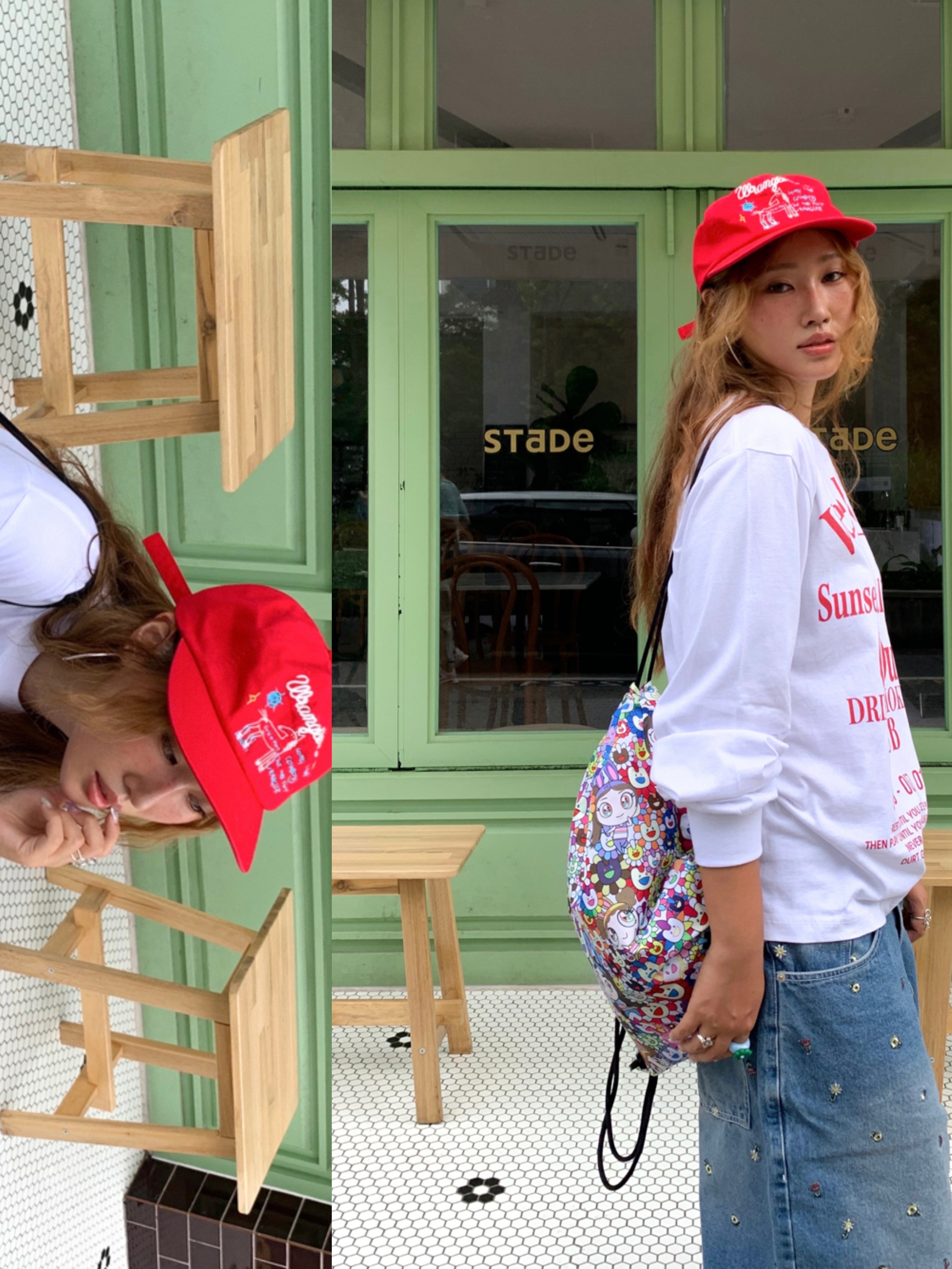 NewJeans Supernatural NJ x Murakami Drawstring Bag Ver., (W) Nike Air Force 1 '07 WB Flax Wheat 착용 스타일 - 5