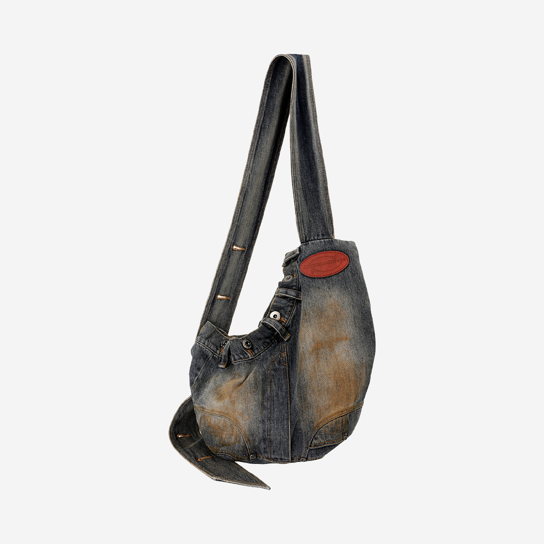 E01BAG01WB Problemallways Dirty Washed Denim Crossbody Bag Washed Blue