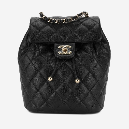 Chanel Backpack Shiny Grained Calfskin & Gold Black