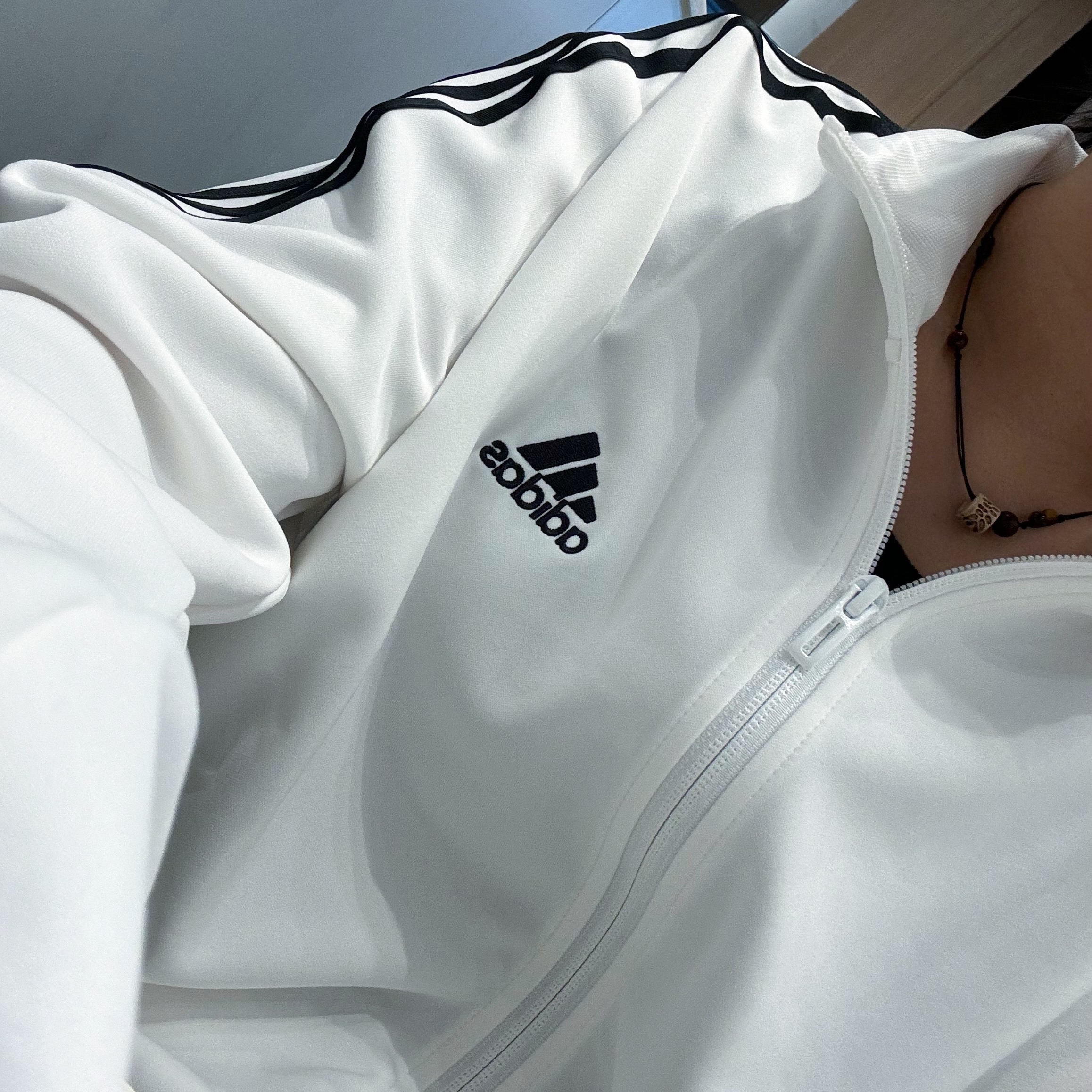Adidas 3S Regular Fit Double Knit Track Top White - KR Sizing 착용 스타일
