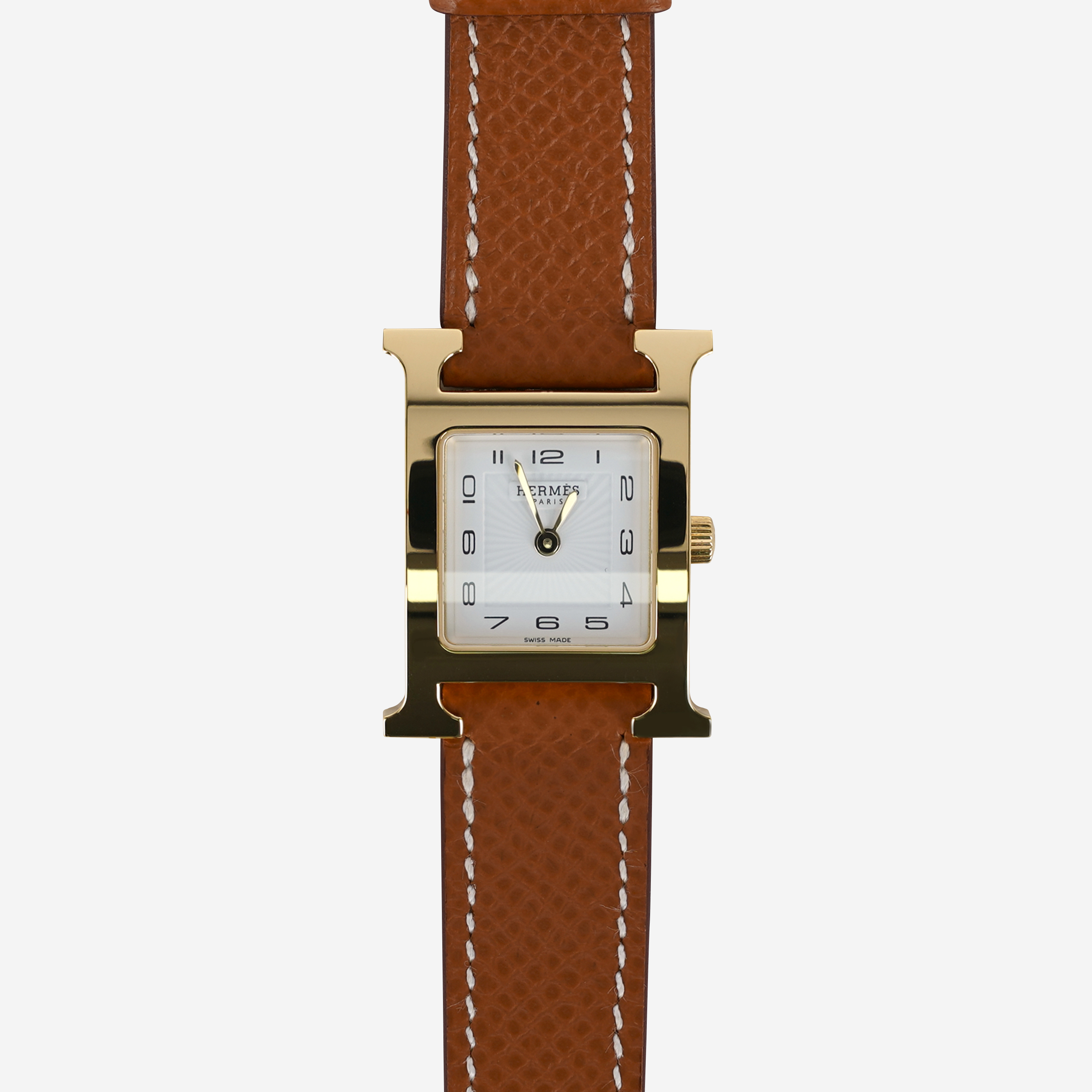 Hermes Heure H Watch Small Gold Epsom Strap & Yellow Gold Steel