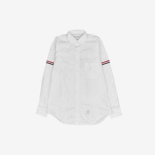 Thom Browne Solid Poplin Grosgrain Armband Classic Long Sleeve Point Collar Button Down Shirt White