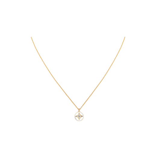 (W) Louis Vuitton Color Blossom Pendant White Agate & Diamonds 18K Yellow and White Gold