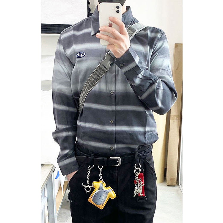 Diesel S-Tucker Stripe Shirt Blue Black, Diesel Brave CNY 2021 Keyring Silver 착용 스타일