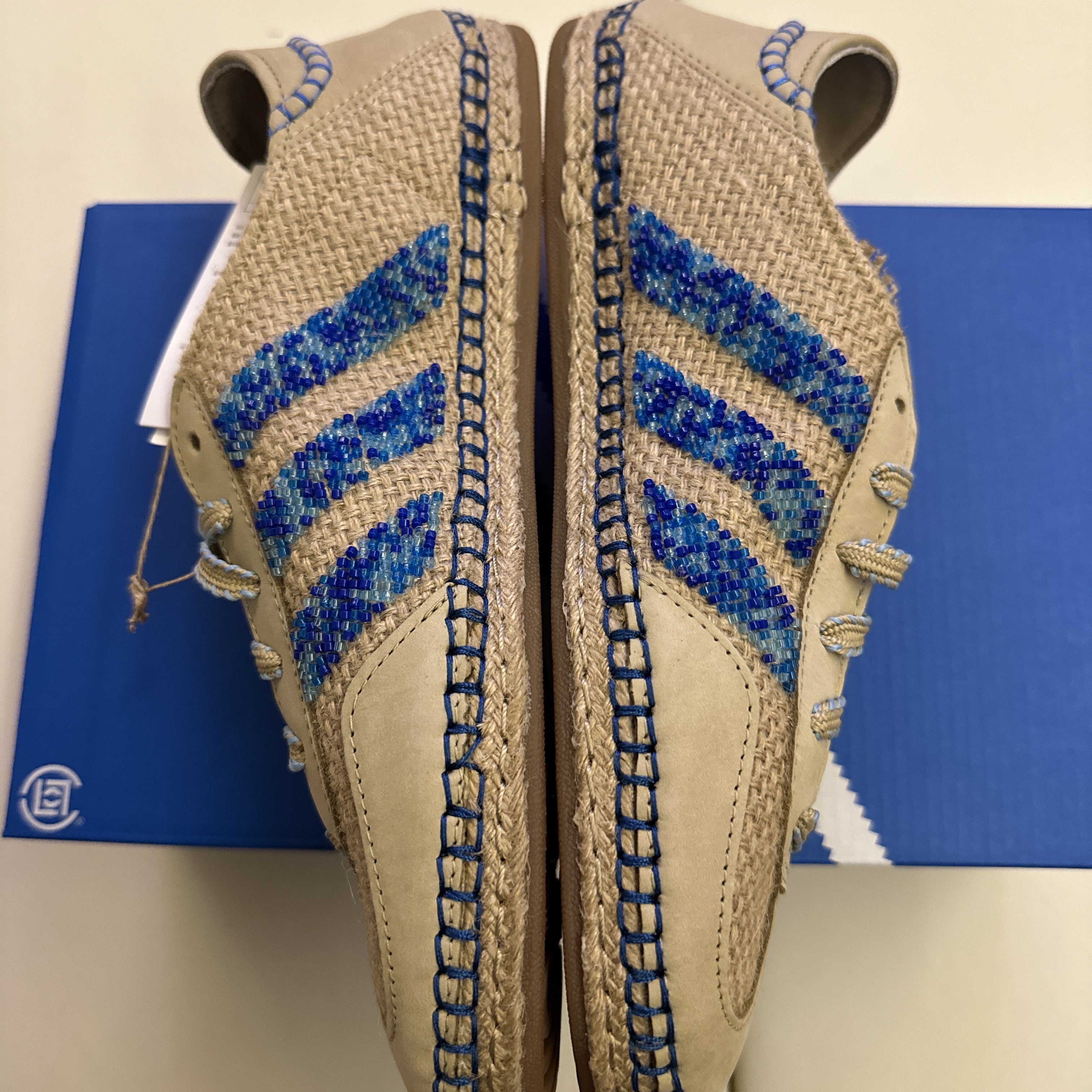 Adidas x Clot Gazelle Linen Khaki Light Blue 착용 스타일 - 8