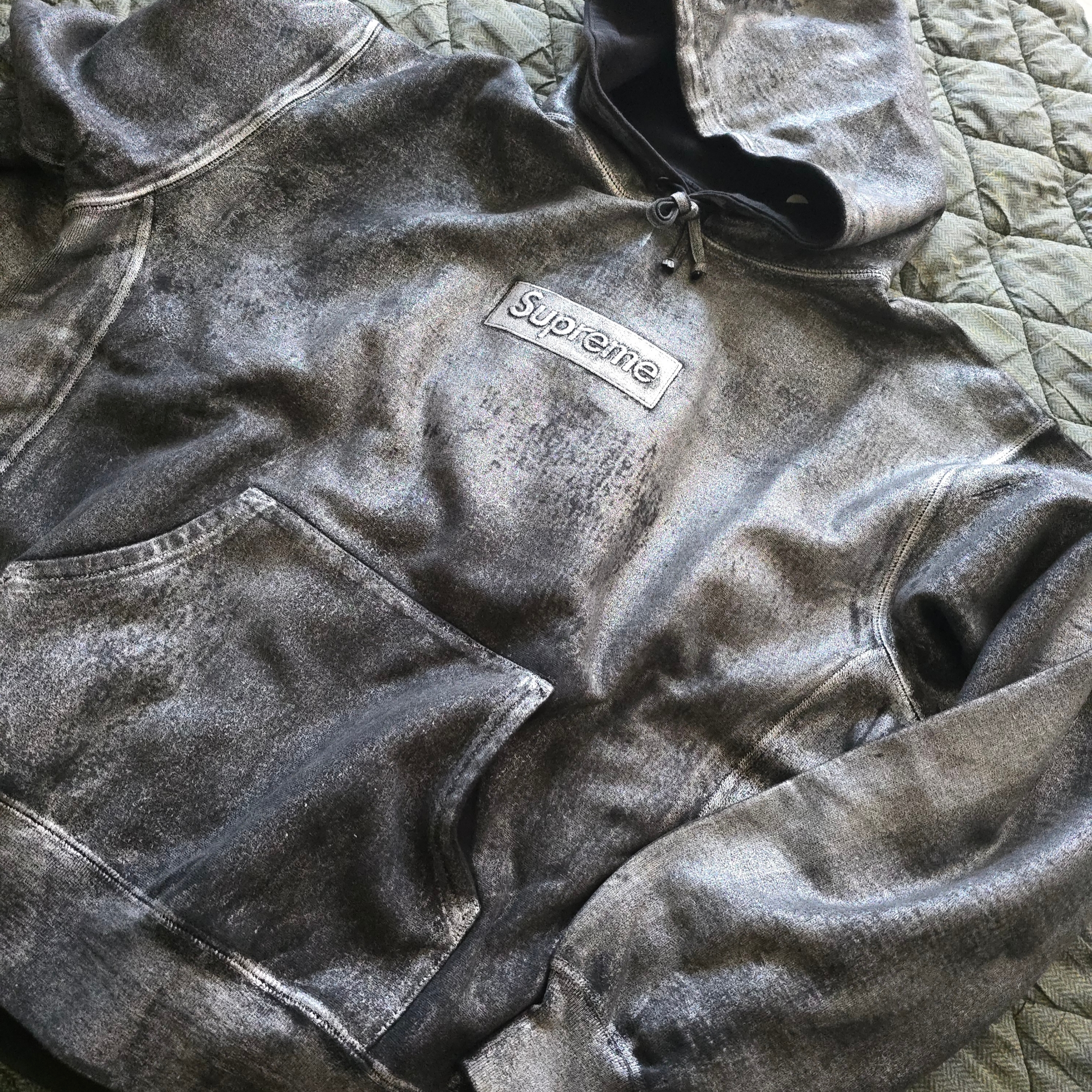 Supreme x MM6 Maison Margiela Foil Box Logo Hooded Sweatshirt Black - 24SS 착용 스타일