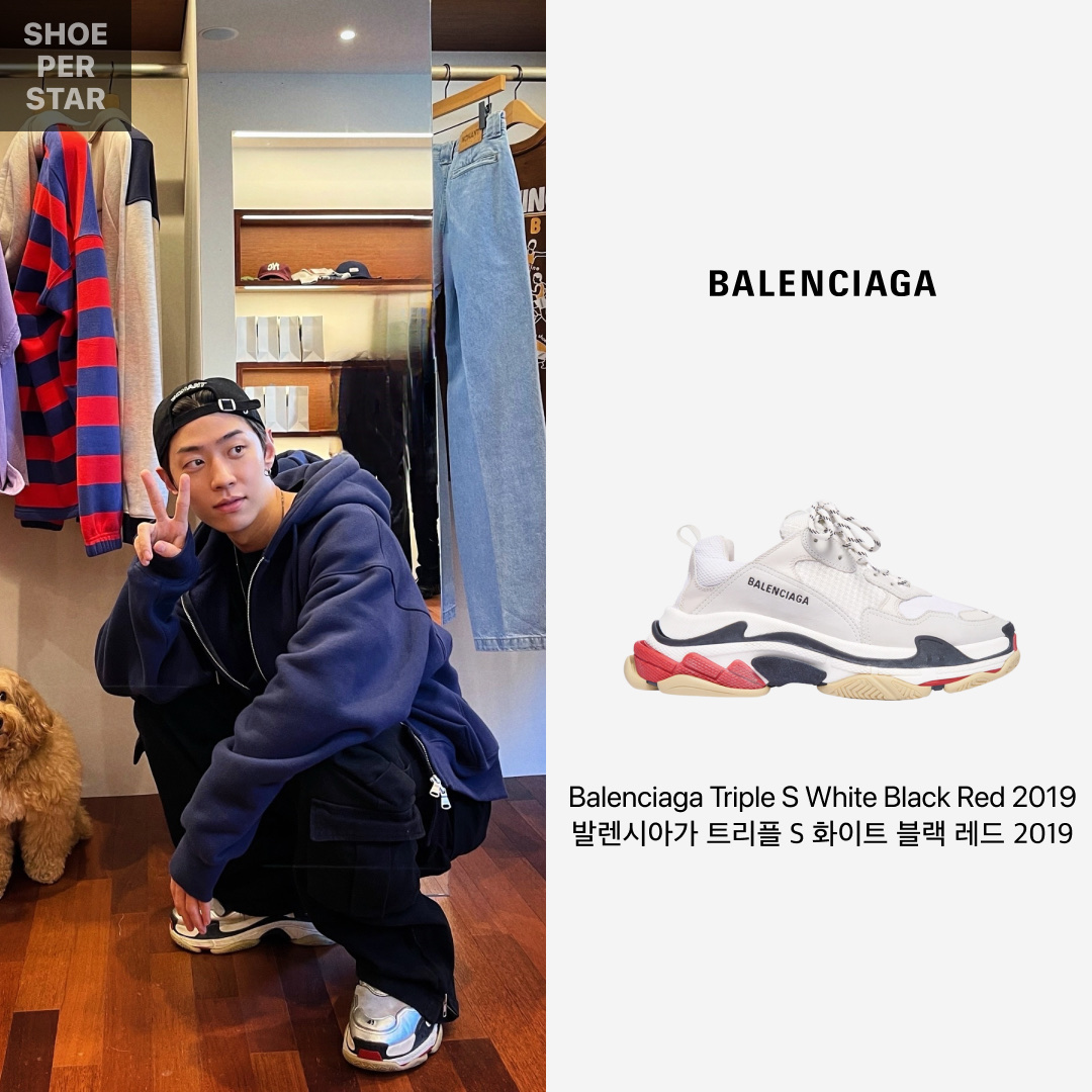 Balenciaga Triple S White Black Red 2019 착용 스타일 - 1