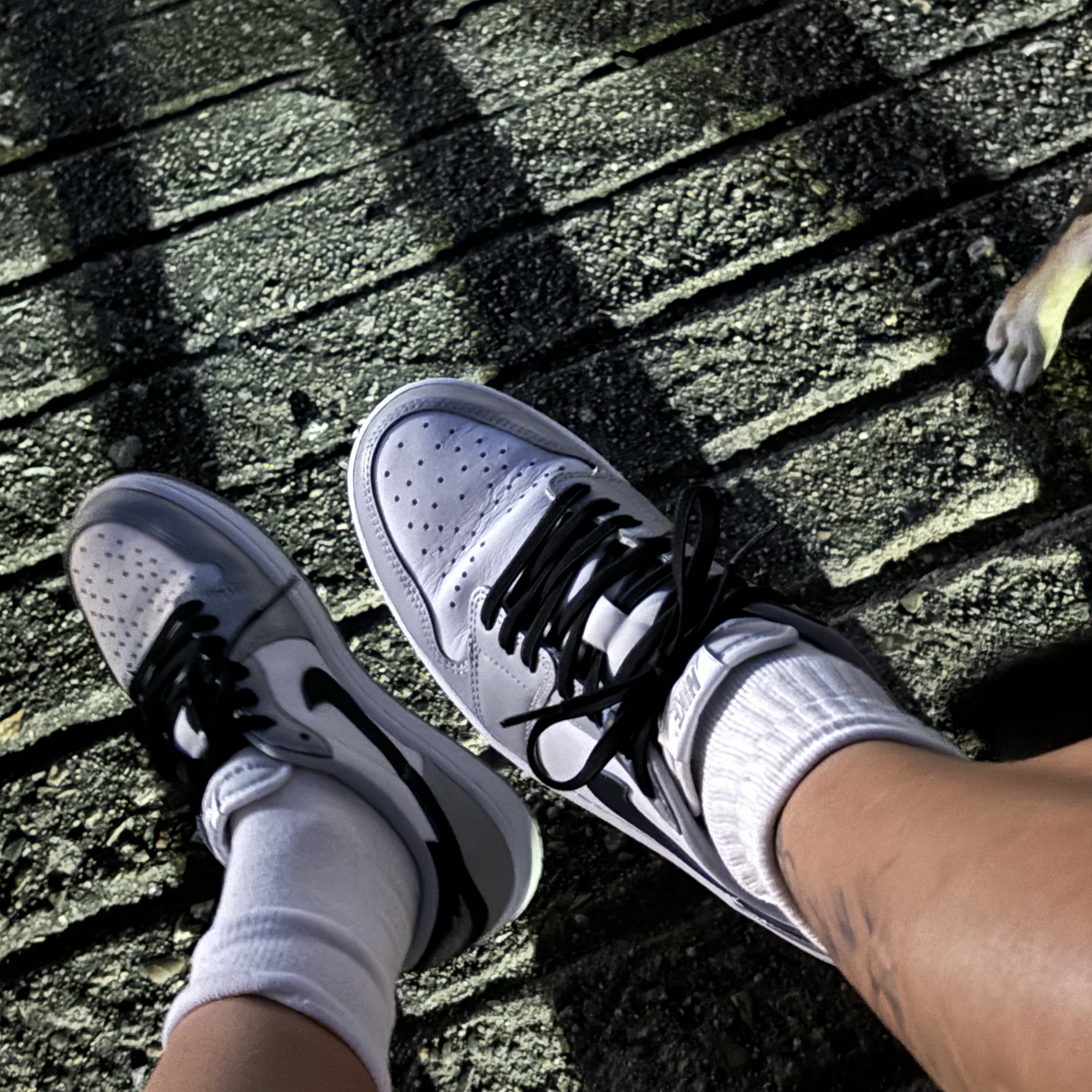 Jordan 1 Retro Low OG Wolf Grey and White 착용 스타일 - 1