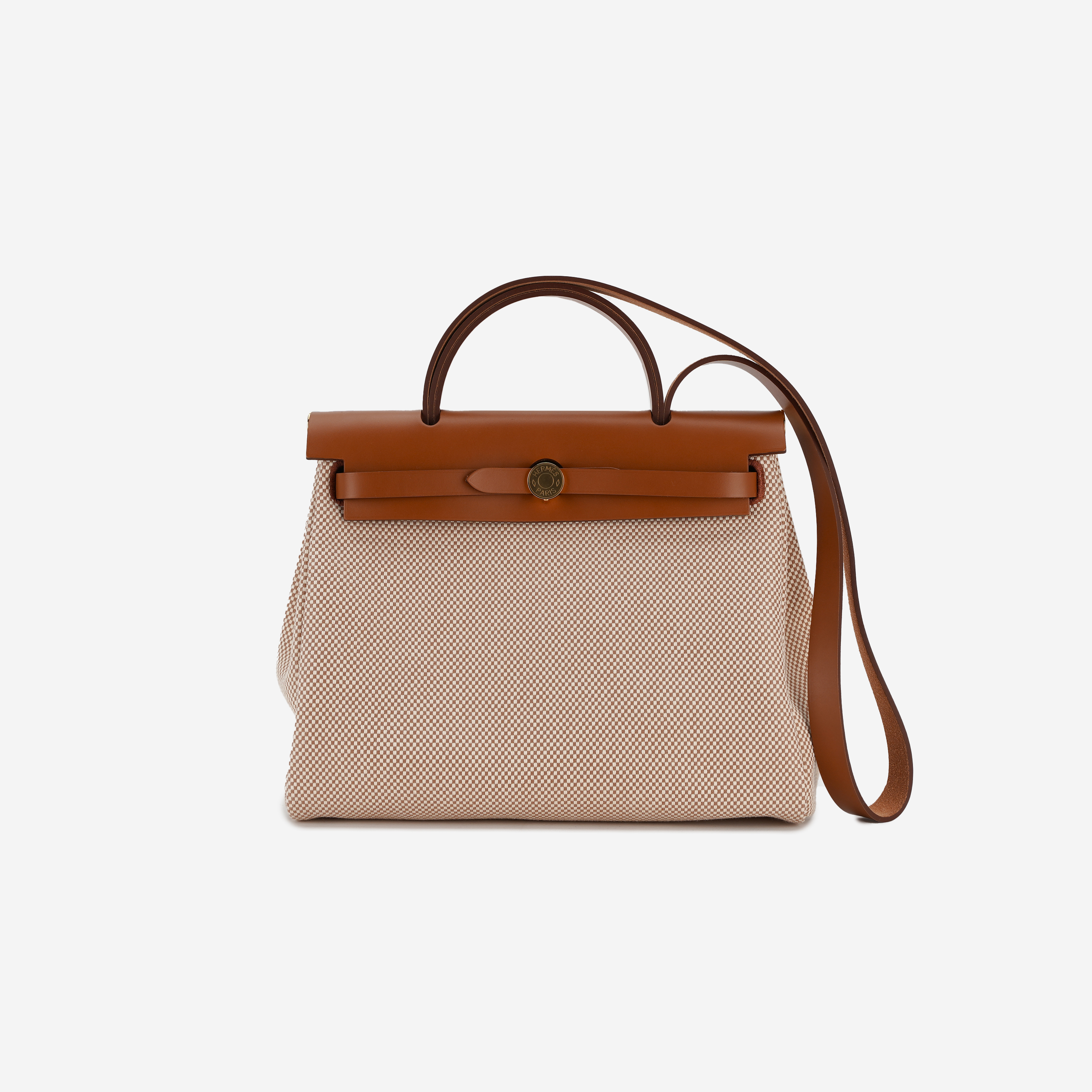 Hermes Herbag Zip 31 Bag Criss Viking Canvas Hunter Cowhide & Gold Ecru Beige Fauve