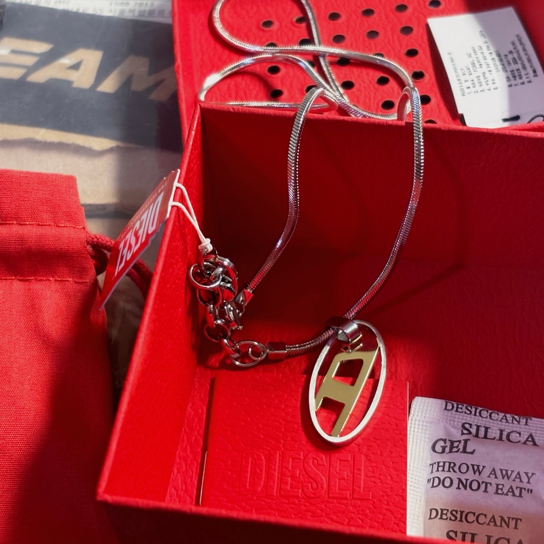 Diesel Dx1421 Two-Tone Stainless Steel Pendant Necklace Silver 착용 스타일