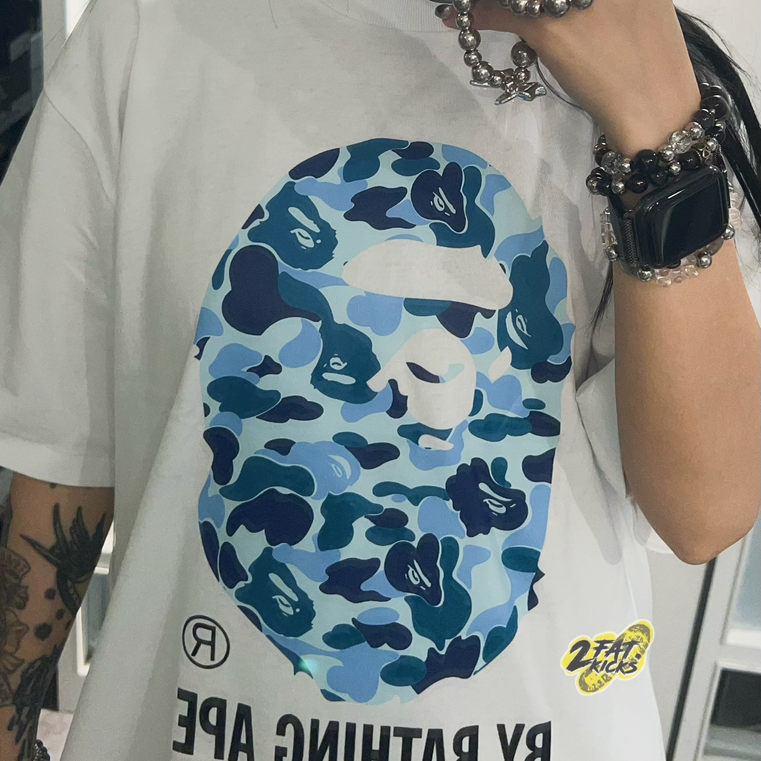 BAPE ABC Camo By Bathing Ape T-Shirt Black Blue, BAPE ABC Camo By Bathing Ape T-Shirt White Blue 착용 스타일 - 5