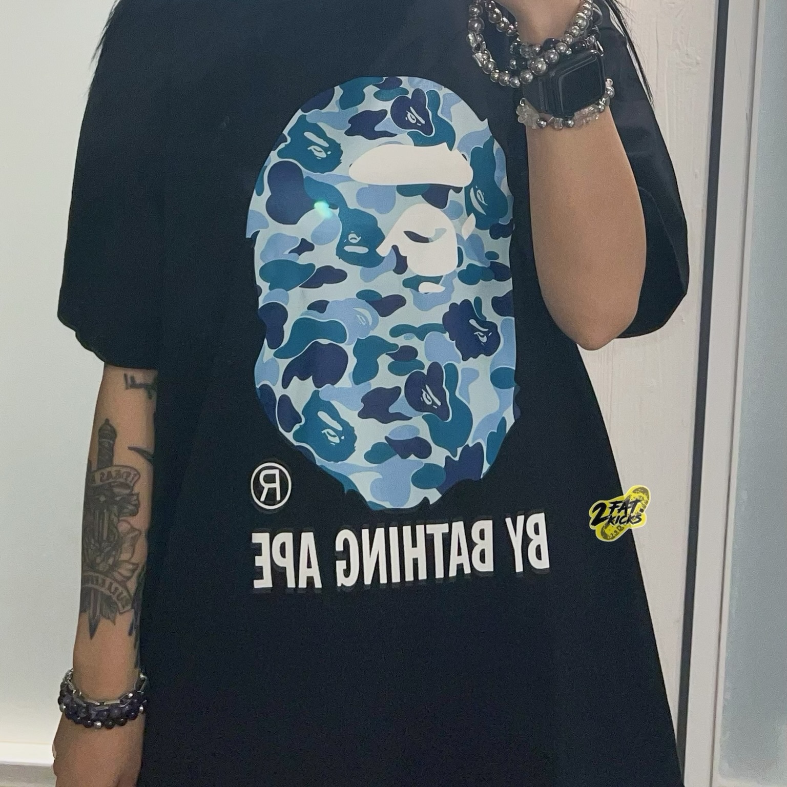 BAPE ABC Camo By Bathing Ape T-Shirt Black Blue, BAPE ABC Camo By Bathing Ape T-Shirt White Blue 착용 스타일 - 2
