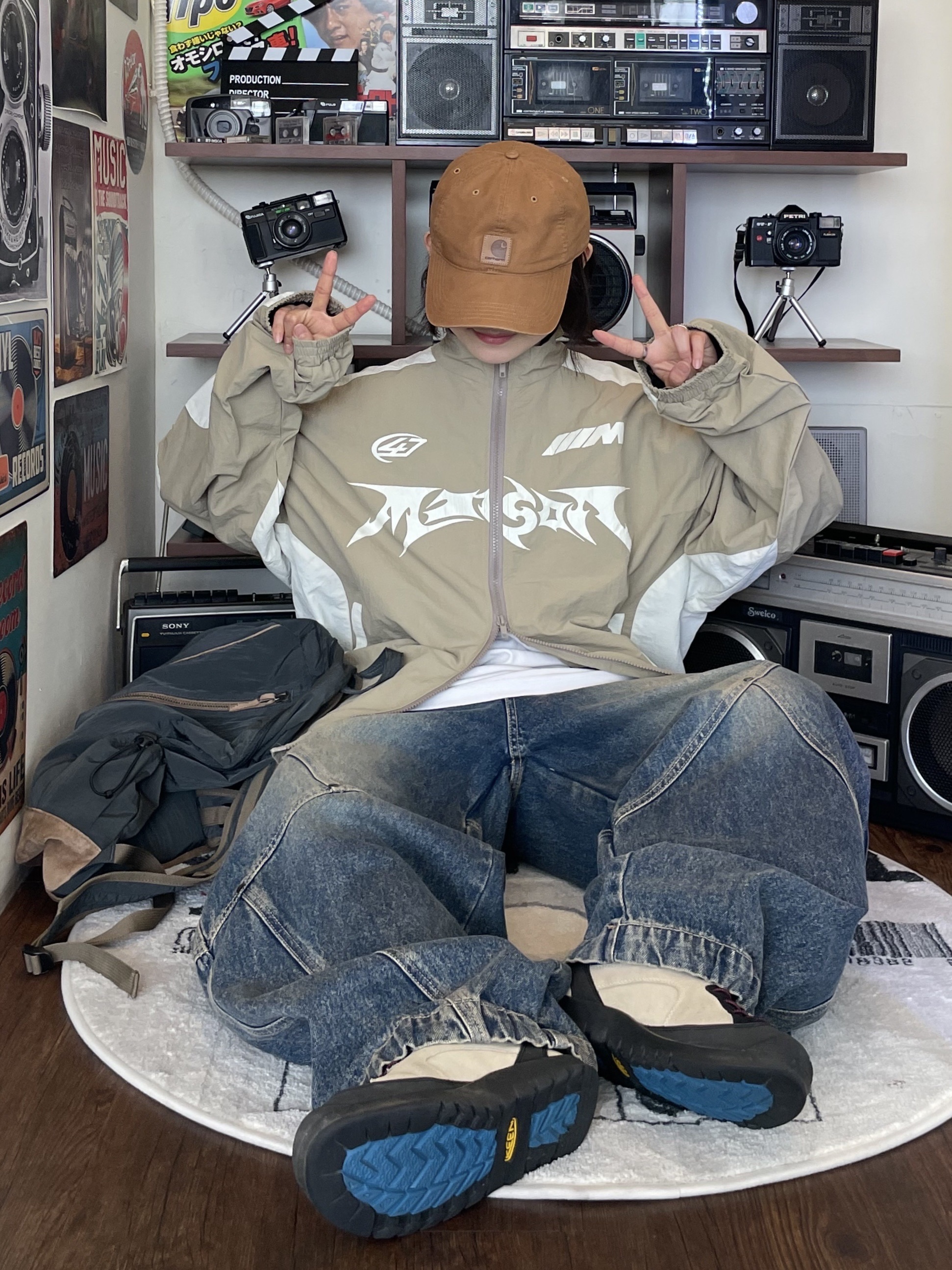 (W) Keen Jasper Rocks SP Sneakers Beige, Carhartt Canvas Cap Carhartt Brown 착용 스타일 - 1