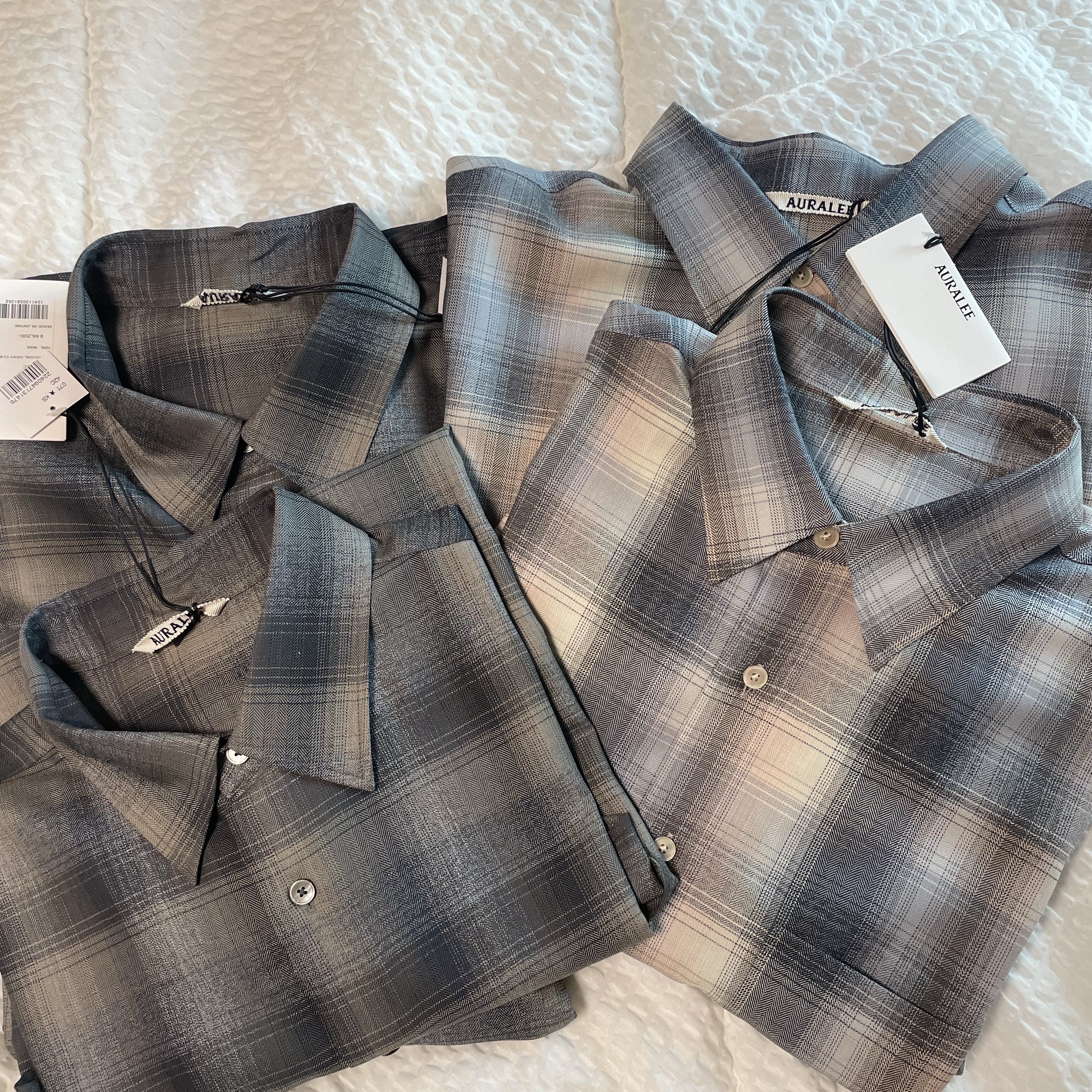 Auralee Super Light Wool Check Shirt Beige Blue Check - 24AW, Auralee Super Light Wool Check Shirt Charcoal Grey Check - 24AW 착용 스타일 - 3