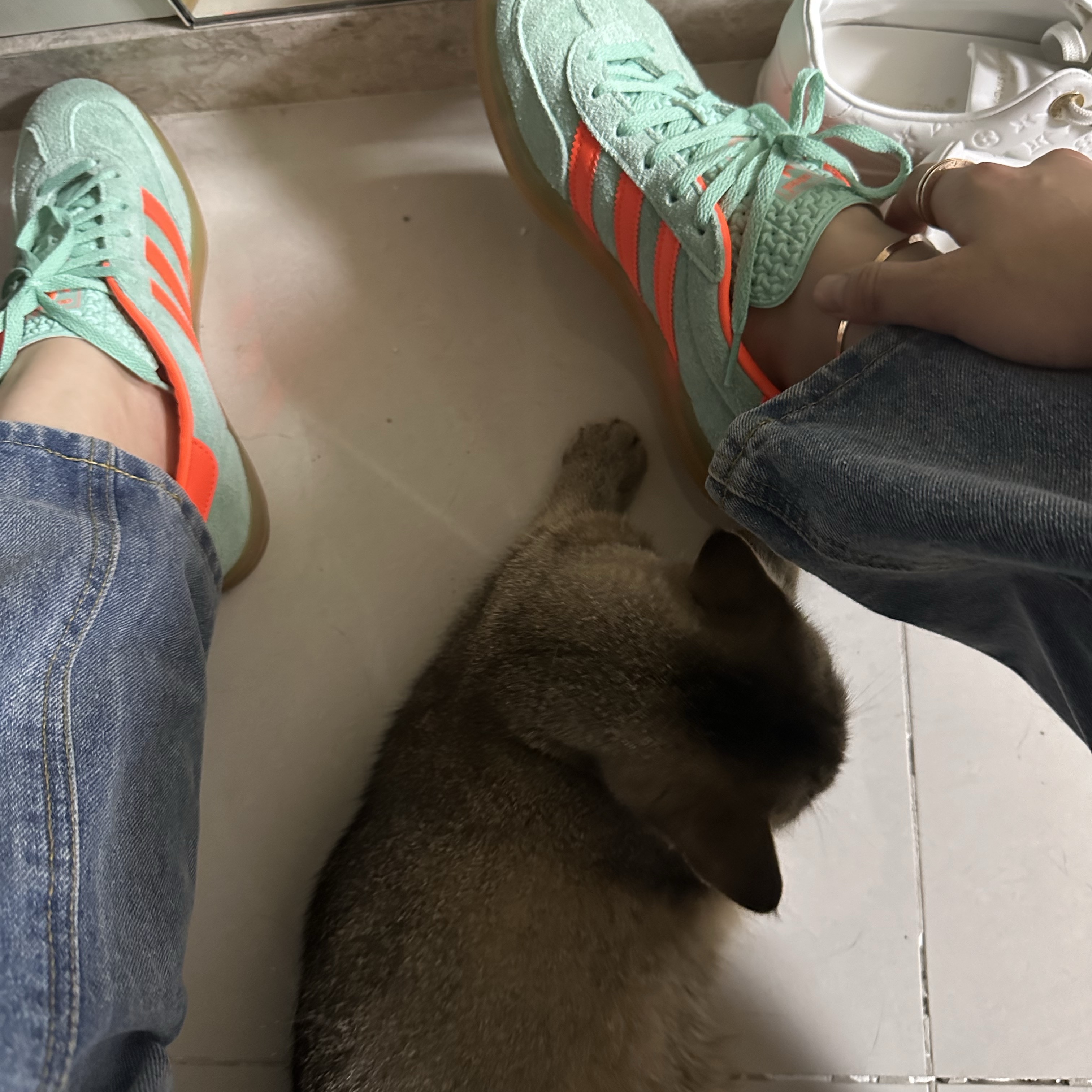(W) Adidas Gazelle Indoor Pulse Mint Solar Orange, Supreme Military Camp Cap Olive - 24SS 착용 스타일 - 3