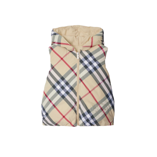 (Kids) Burberry Reversible Check Nylon Padded Gilet Pale Stone