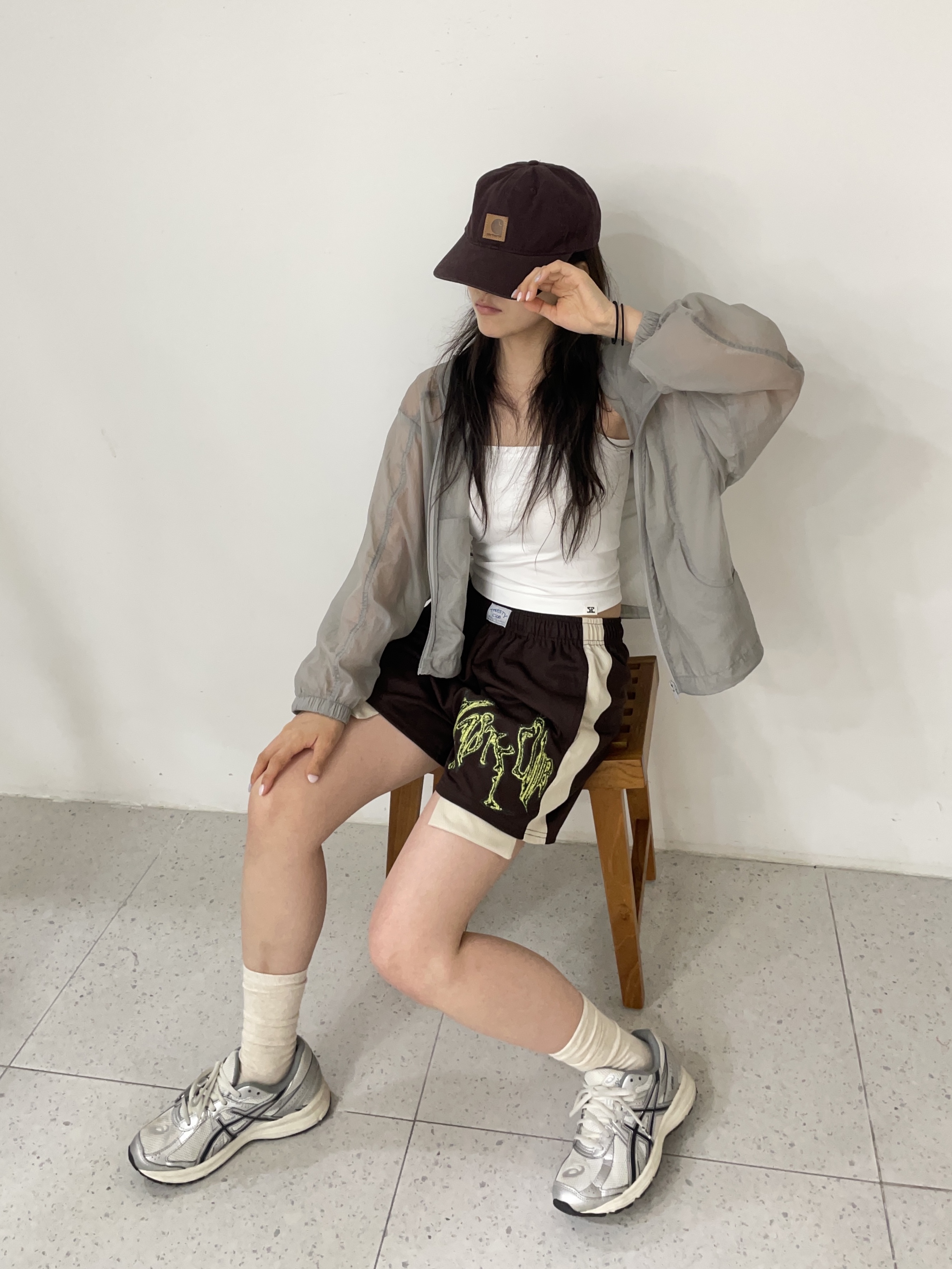 Carhartt Canvas Cap Blackberry, Asics Jog 100 S White Black - 2E Wide 착용 스타일 - 2