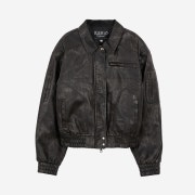Illigo Washed Leather Bomber Jacket Black