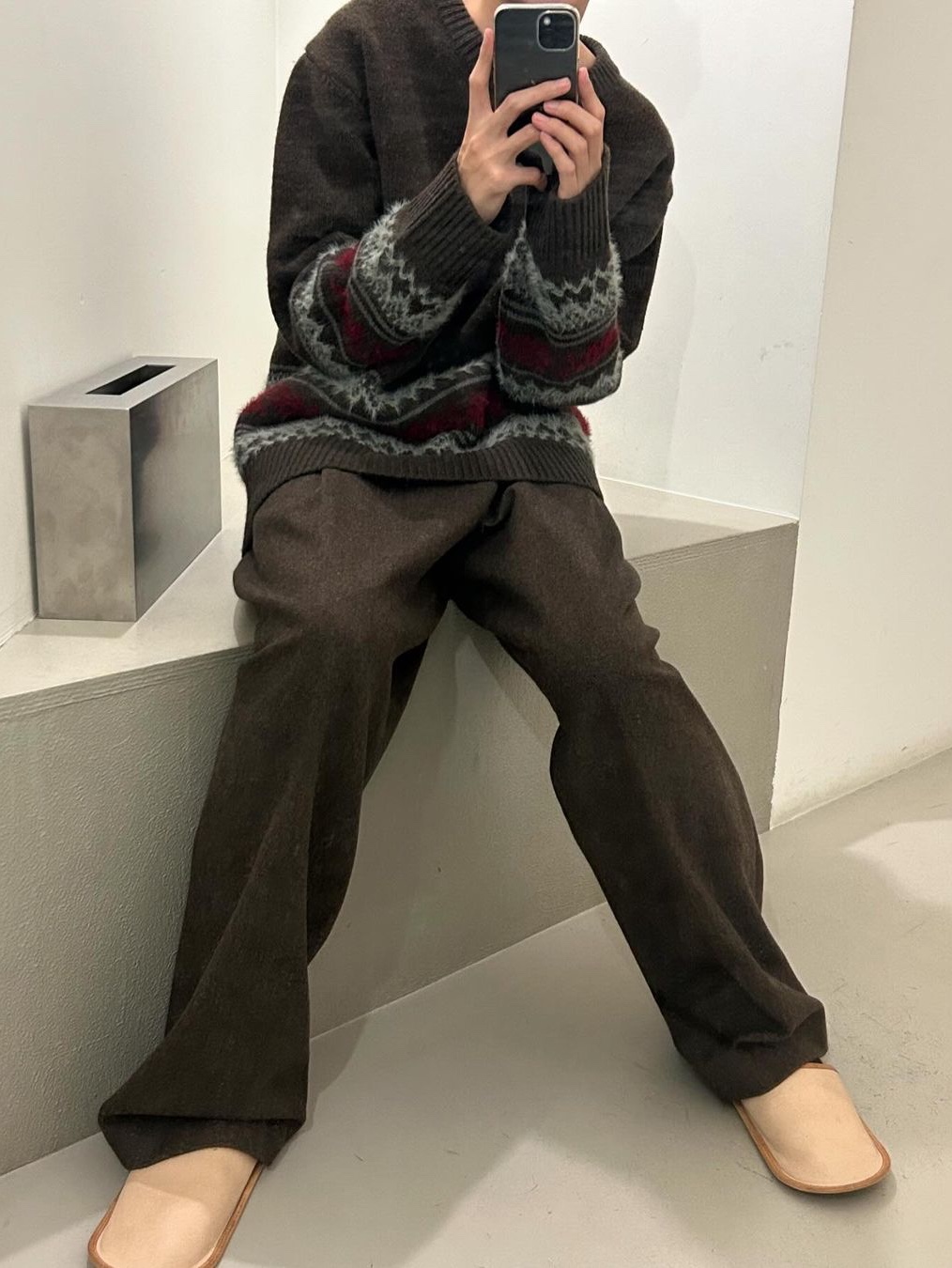 Amomento Mens Colored Straight Fit Denim Brown - 24FW, Amomento Wool Martin Pants Brown - 24FW 착용 스타일