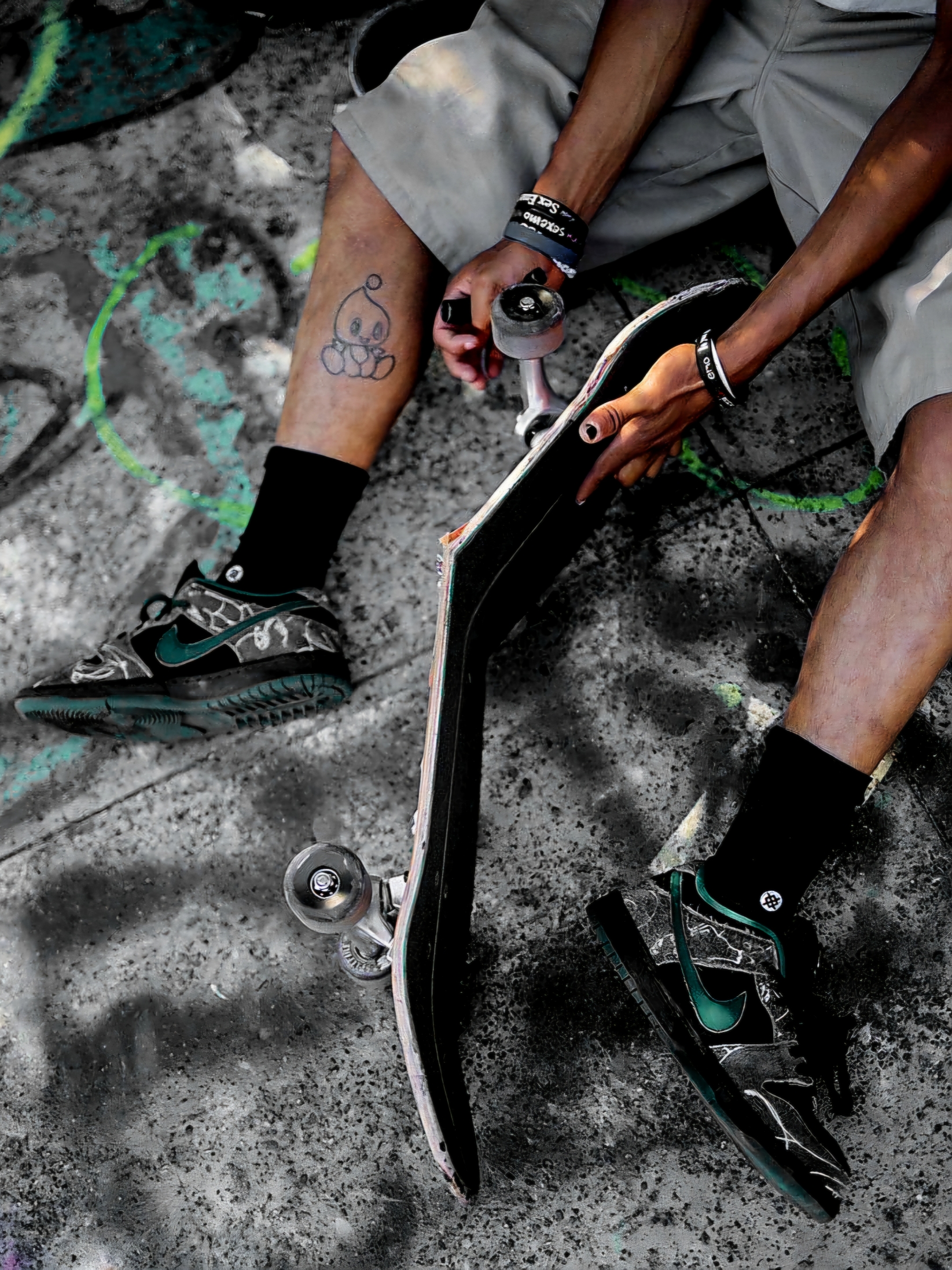 Nike x There SB Dunk Low Pro Anthracite and Gorge Green 착용 스타일