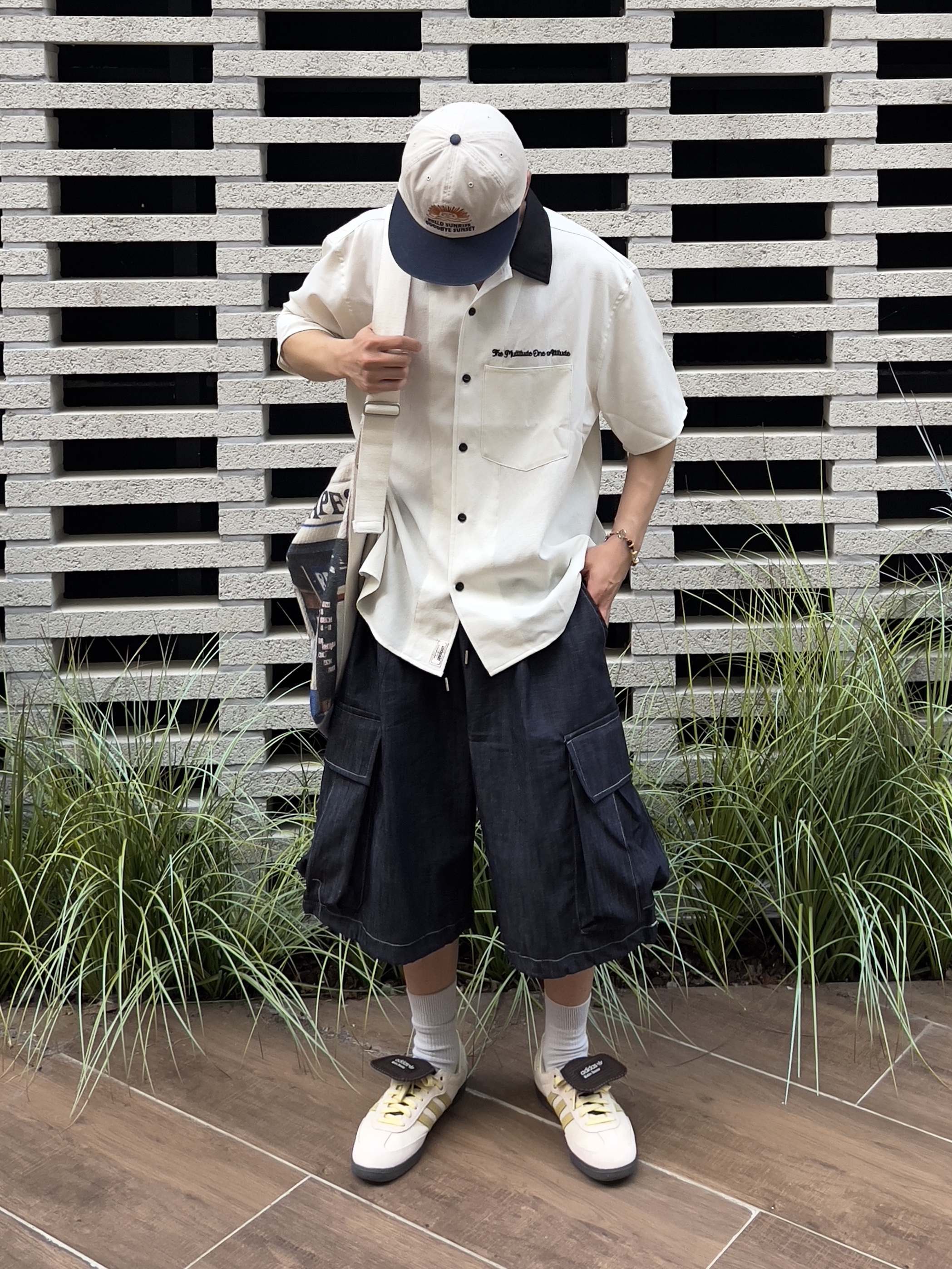 Hello Sunrise 90s Logo 6Panel Cap Beige & Navy, Adidas x Wales Bonner Samba Brown Ecru Tint 착용 스타일