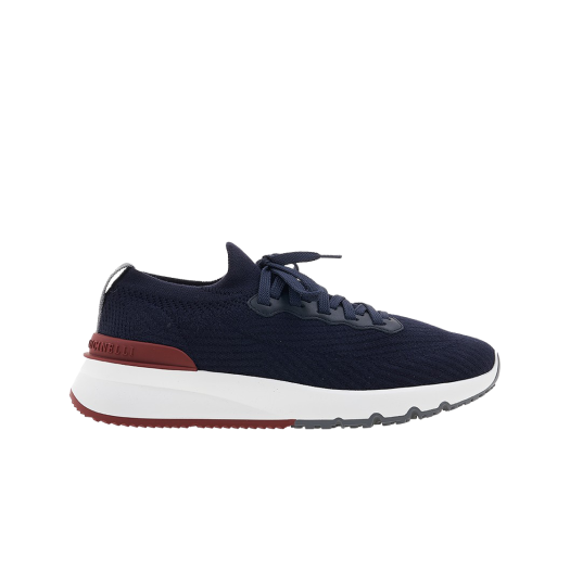 Brunello Cucinelli Cotton Knit Semi Polished Calfskin Runners Blue