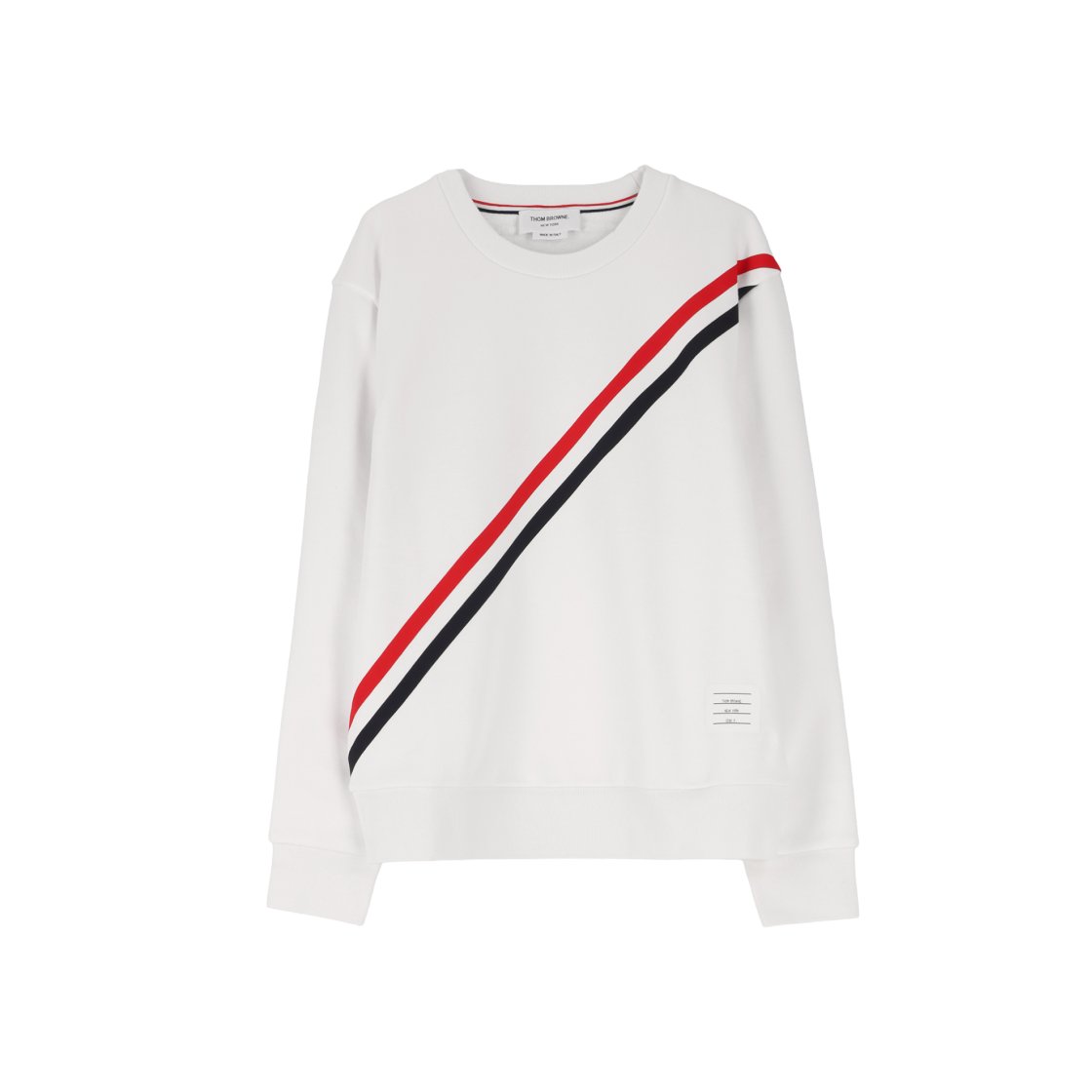 Thom Browne Classic Cotton Loopback Printed Multicolor Diagonal Stripe Relaxed Fit Crewneck Sweatshirt White 상세 이미지 1