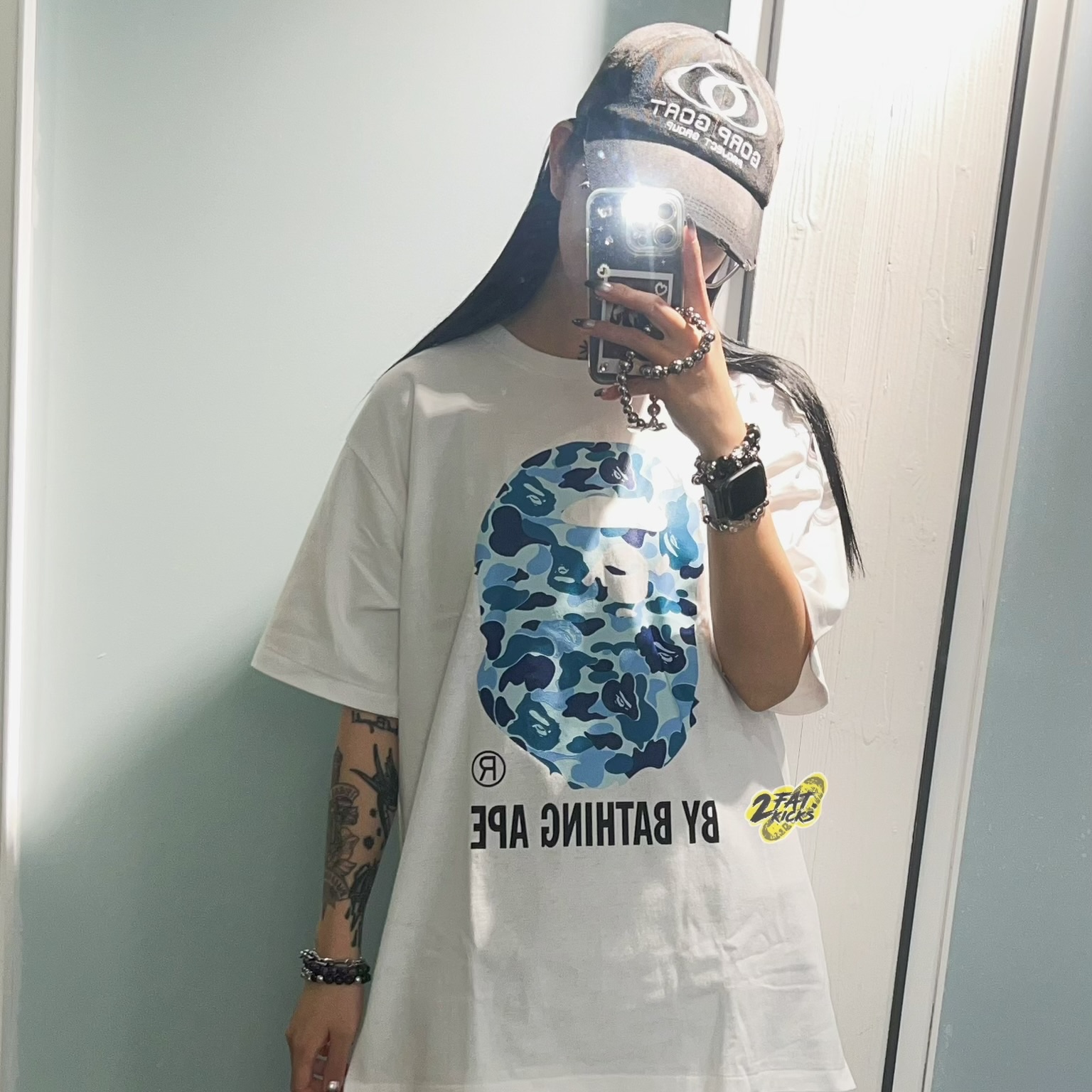 BAPE ABC Camo By Bathing Ape T-Shirt Black Blue, BAPE ABC Camo By Bathing Ape T-Shirt White Blue 착용 스타일 - 4