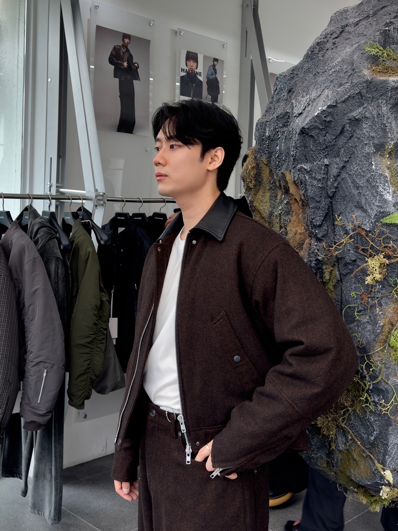Haleine Cropped Wool Work Jacket Brown (VJ305), Haleine Cropped Wool Work Jacket Navy (VJ306) 착용 스타일