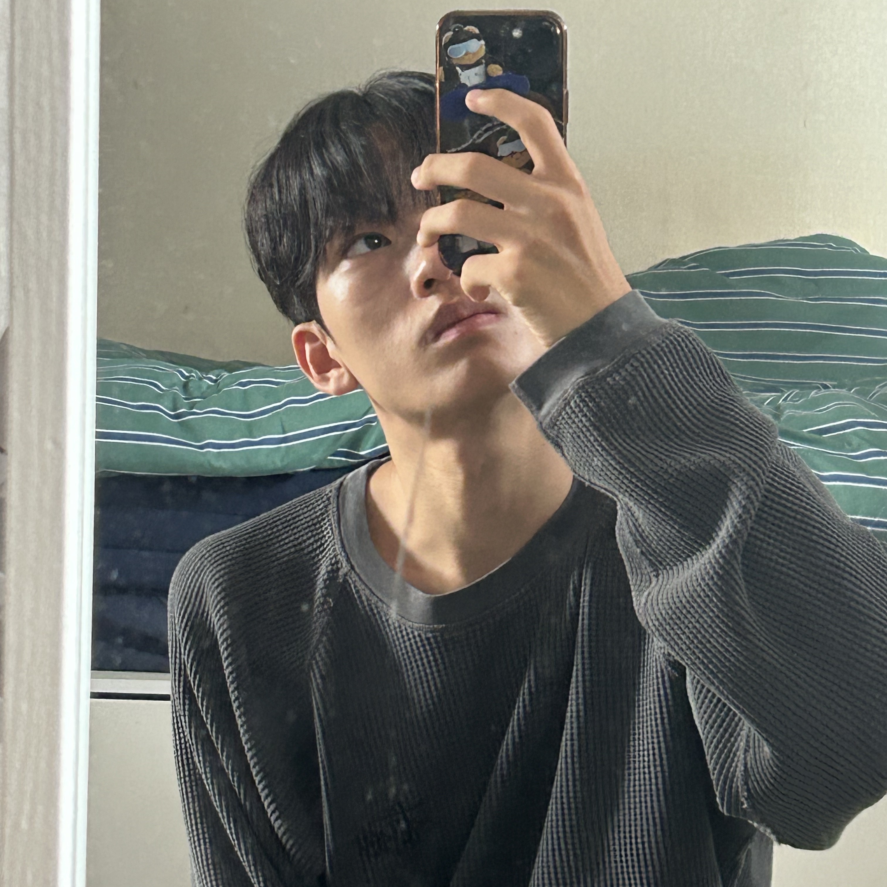 Stussy Raglan Thermal LS Crew Washed Black 착용 스타일 - 2