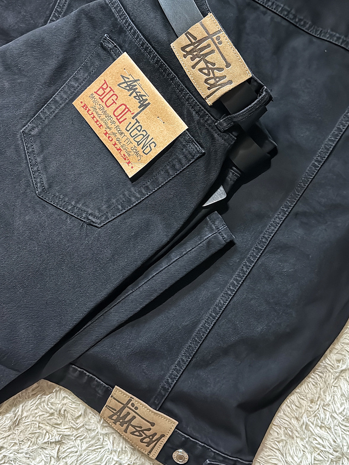 Stussy Denim Trucker Jacket Black, Stussy Denim Big OL' Jean Black 착용 스타일