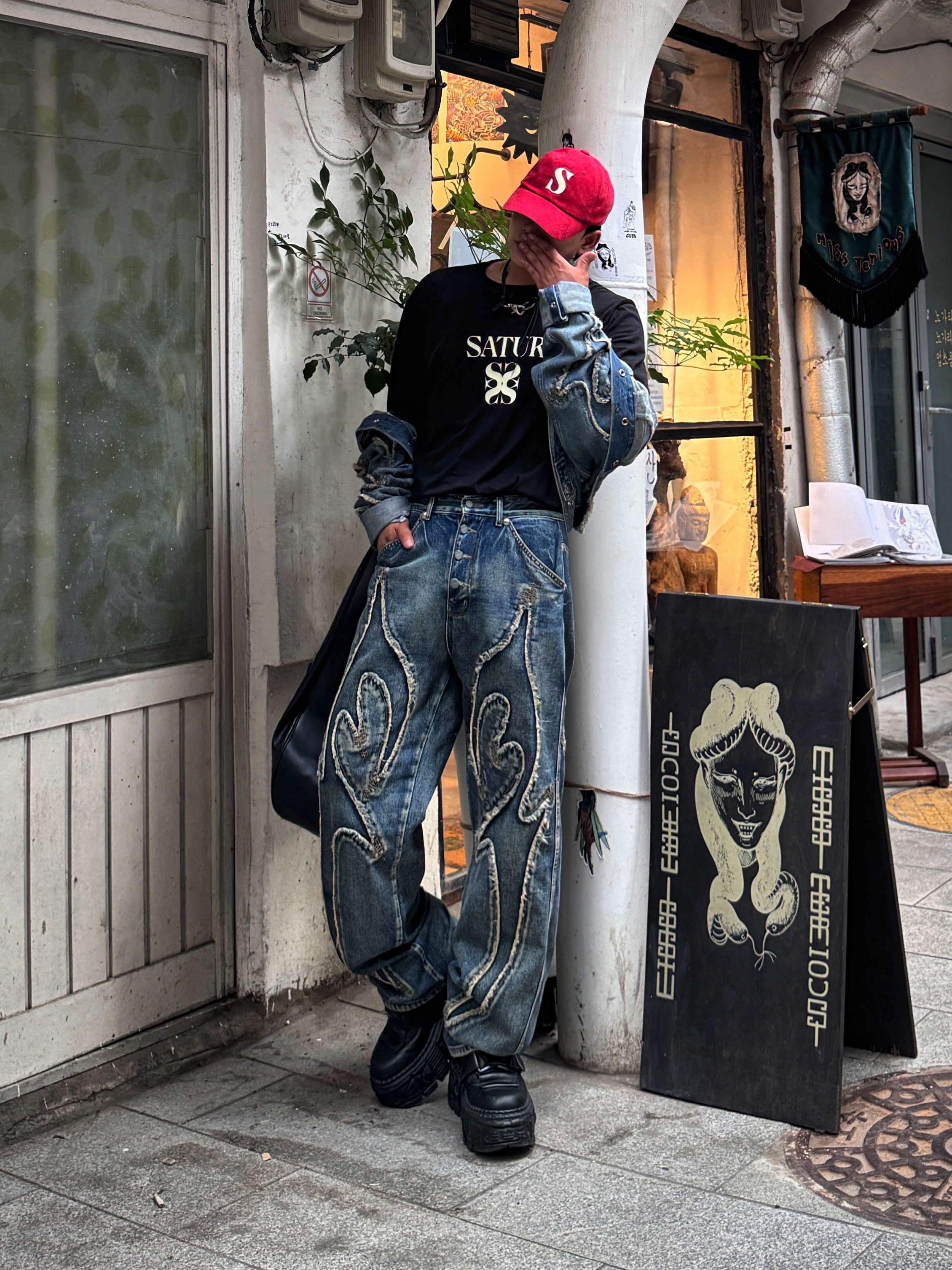 Thug Club Denim Tribal Pants Denim, Thug Club Tribal Jacket Denim 착용 스타일 - 1