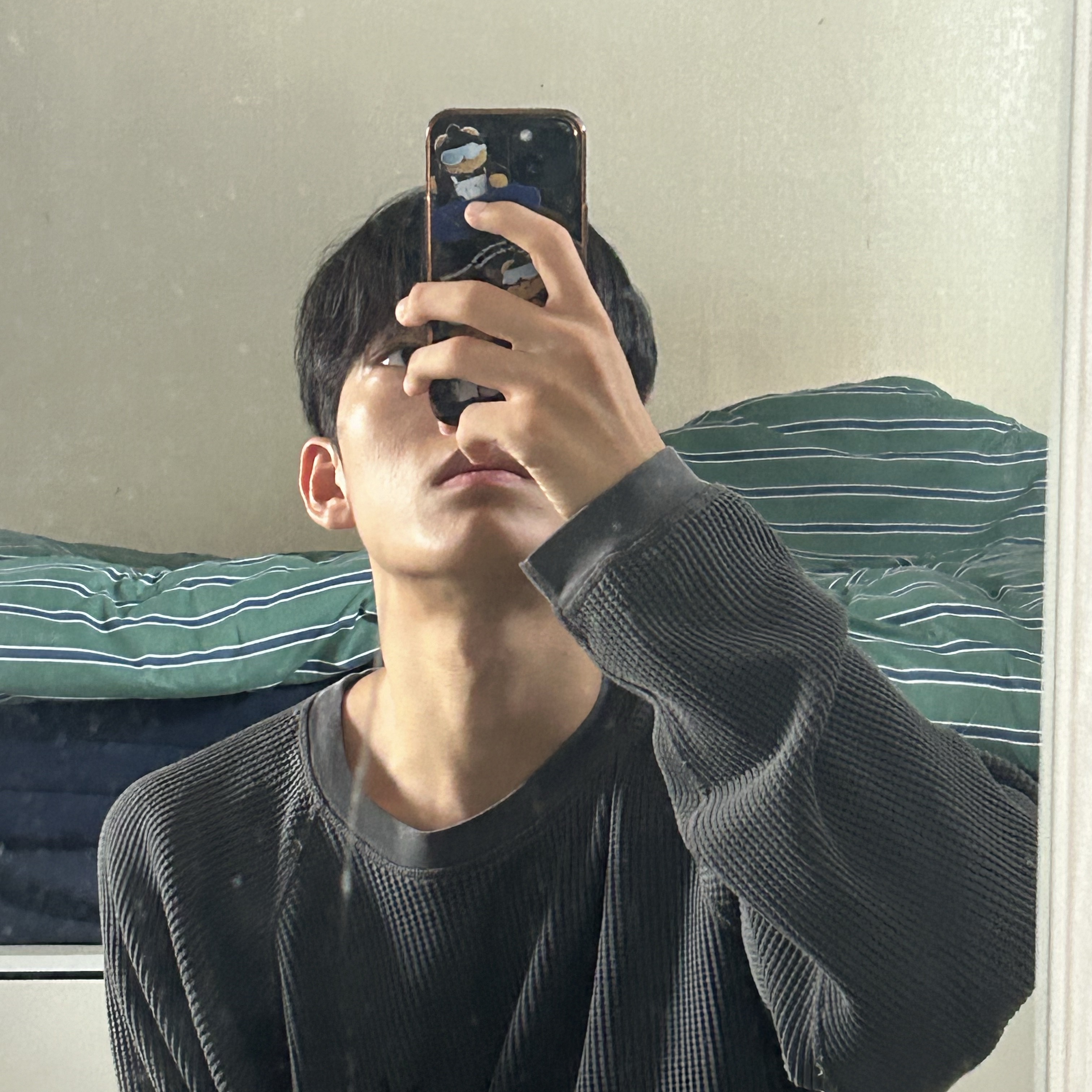 Stussy Raglan Thermal LS Crew Washed Black 착용 스타일 - 1