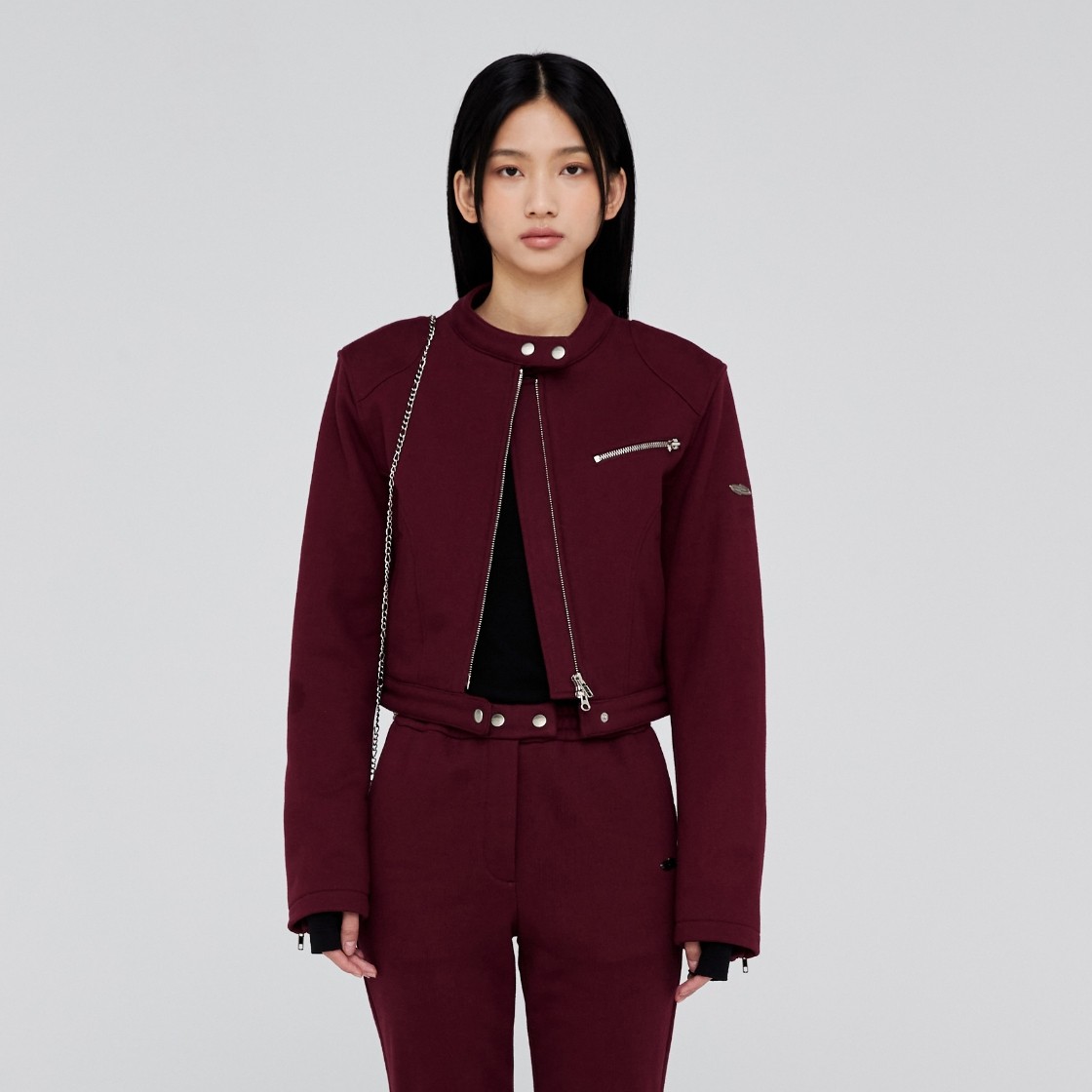 Opening Project W Biker Jersey Jacket Burgundy 상세 이미지 4