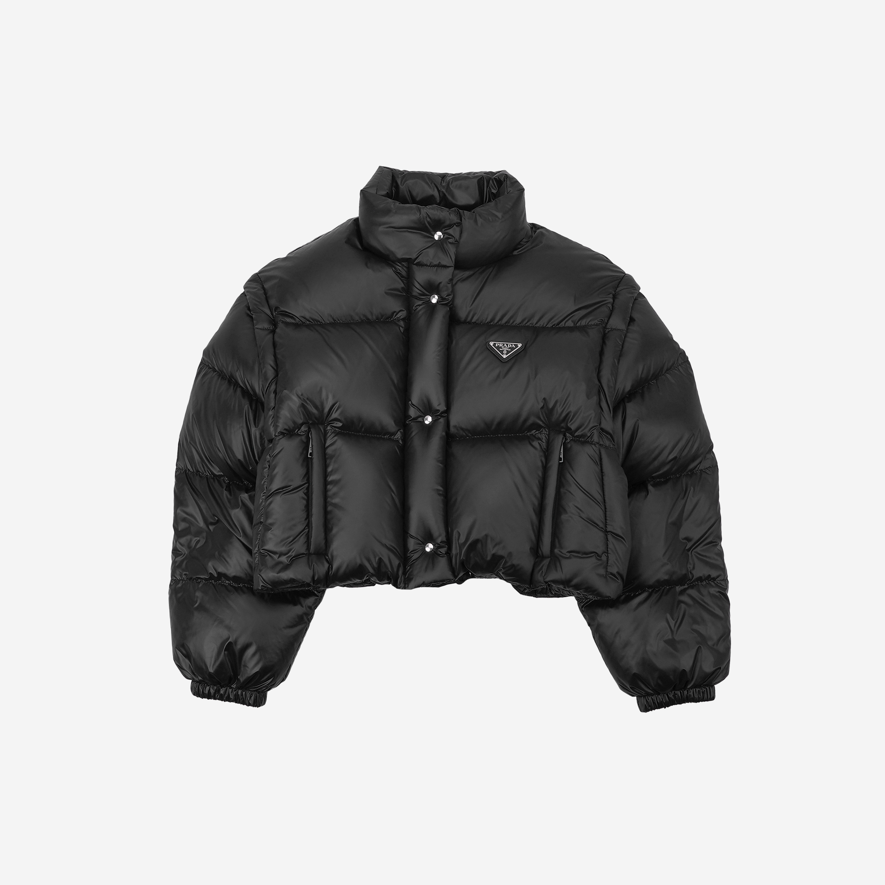 (W) Prada Re-Nylon Cropped Convertible Down Jacket Black