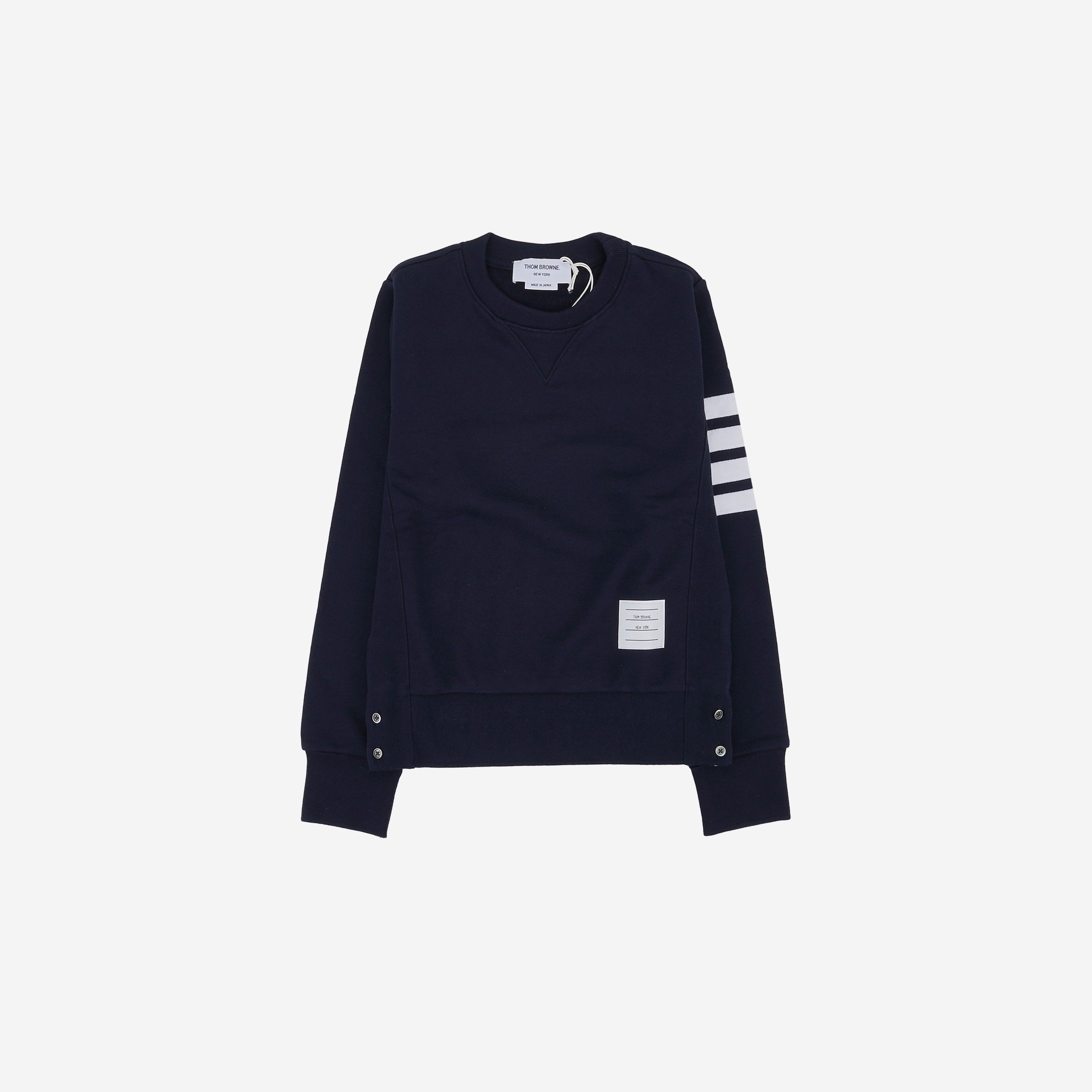 (W) Thom Browne Loopback Jersey Knit Engineered 4-Bar Stripe Crewneck Pullover Navy