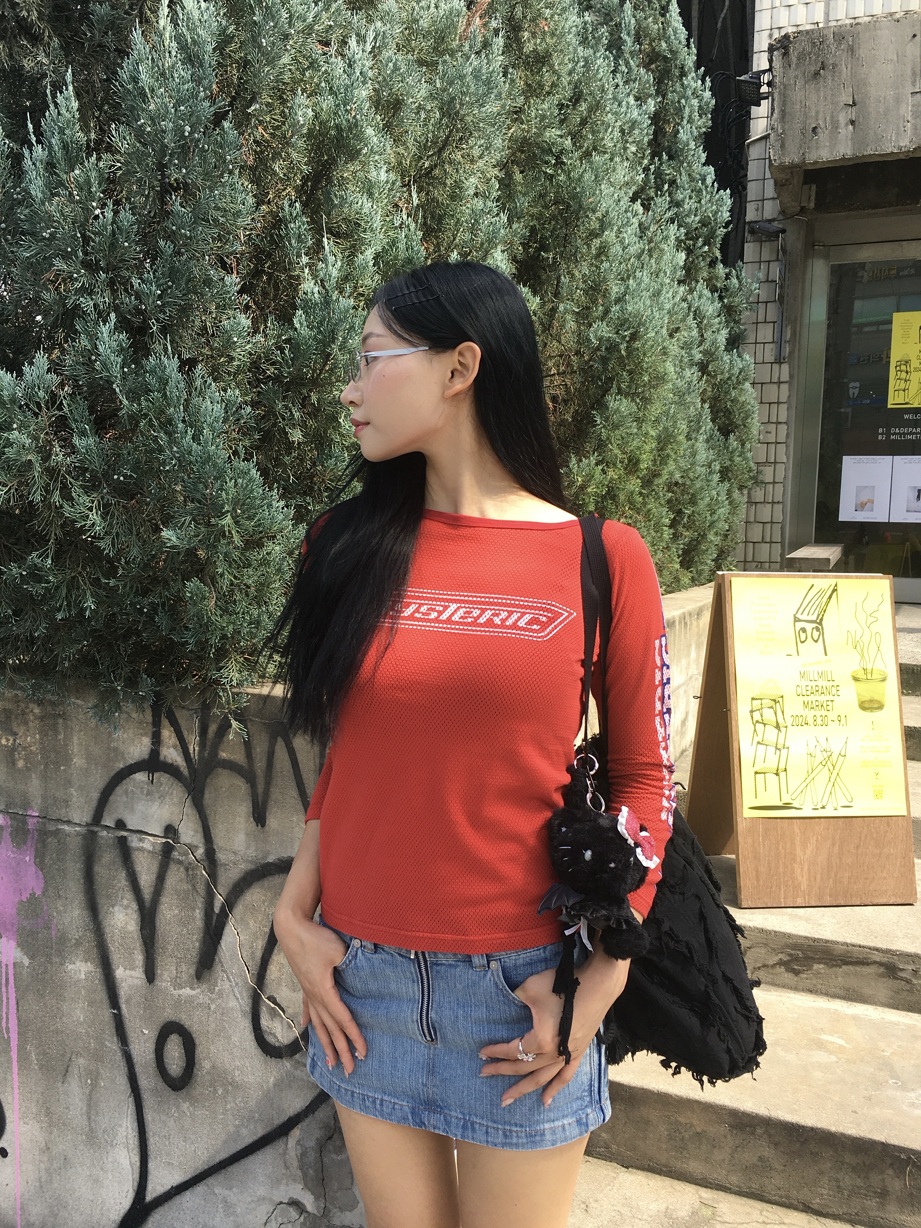(W) Hysteric Glamour Vixen Girl T-Shirt Red 착용 스타일 - 7