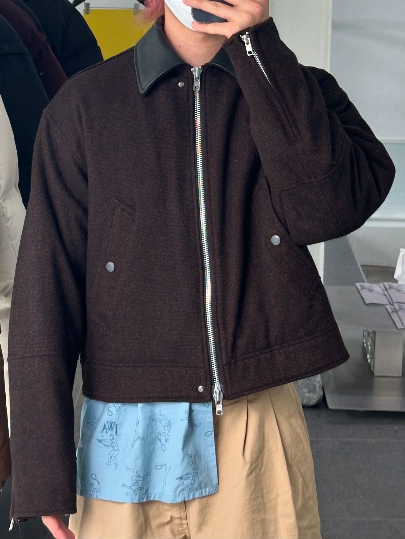 Haleine Cropped Wool Work Jacket Brown (VJ305), Haleine Cropped Wool Work Jacket Navy (VJ306) 착용 스타일