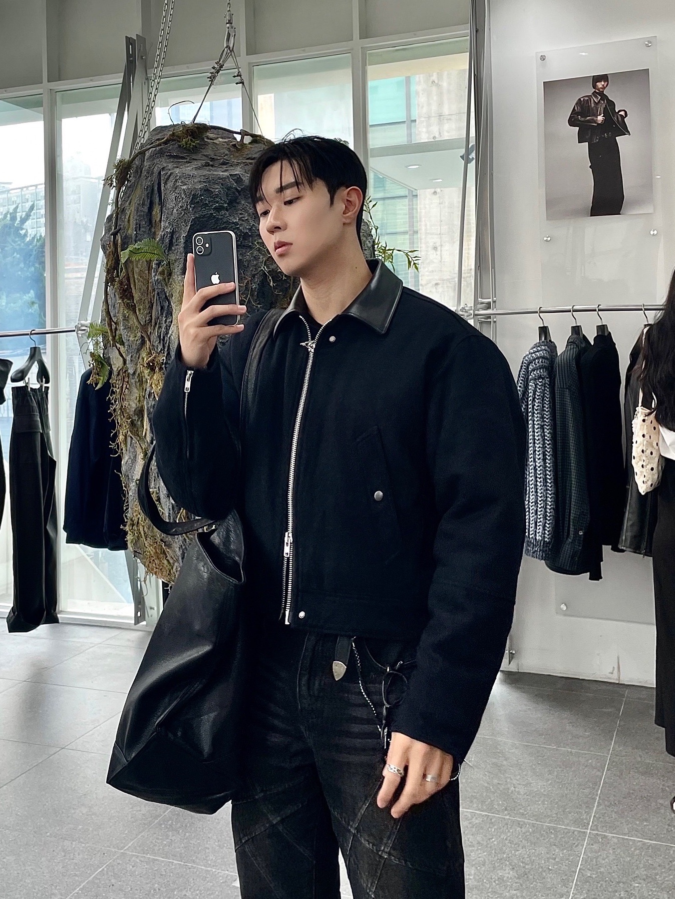 Haleine Cropped Wool Work Jacket Navy (VJ306), Haleine Cropped Wool Work Jacket Brown (VJ305) 착용 스타일