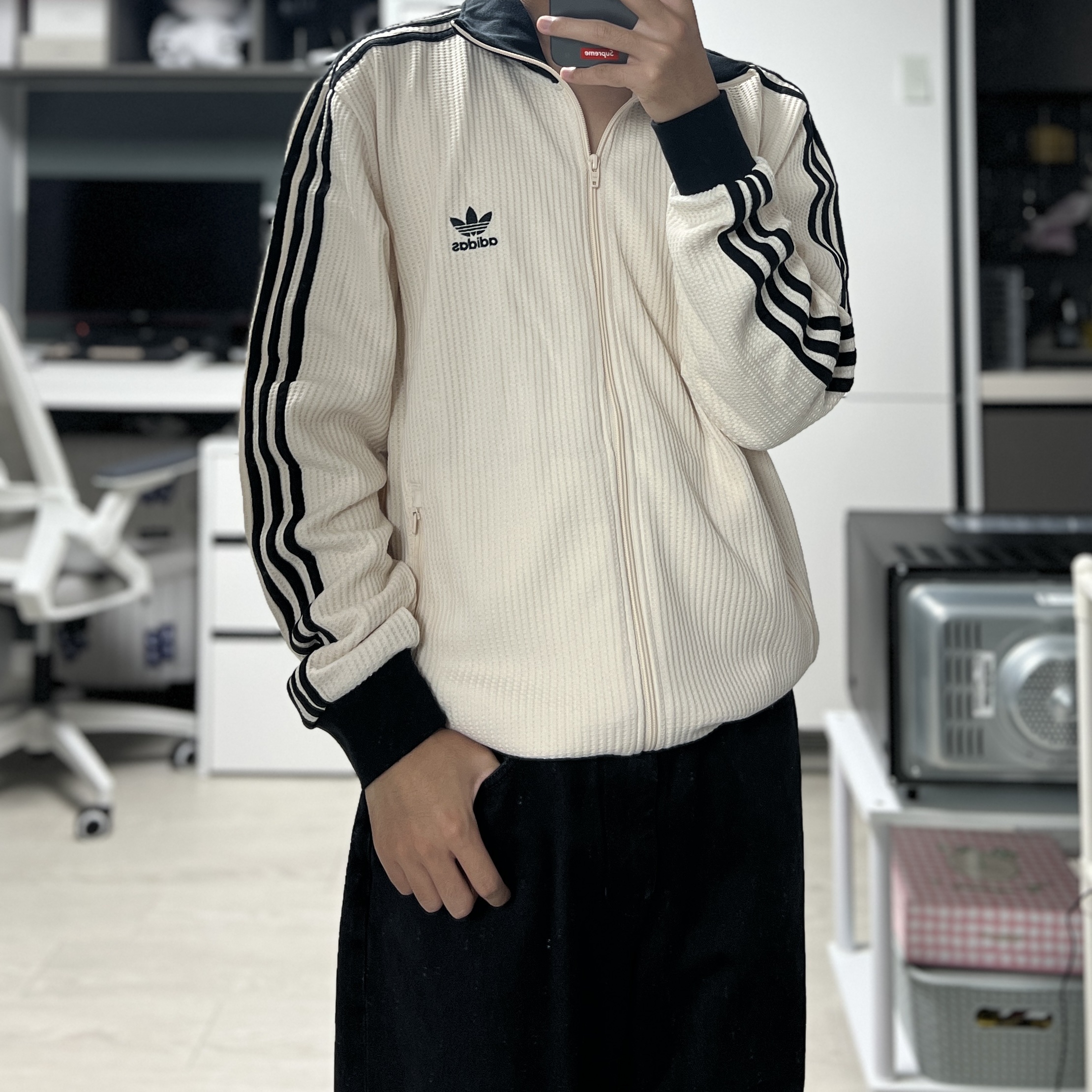 Adidas Waffle Beckenbauer Track Top Wonder White - KR Sizing 착용 스타일 - 2