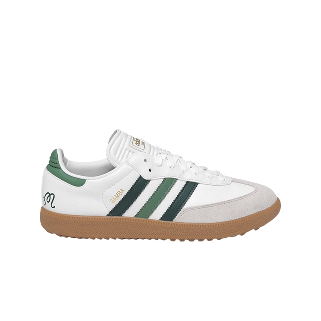 아디다스 x 말본 골프 삼바 골프 화이트 컬리지에이트 그린 프리러브드 그린(Adidas x Malbon Golf Samba Golf White Collegiate Green Preloved Green)
